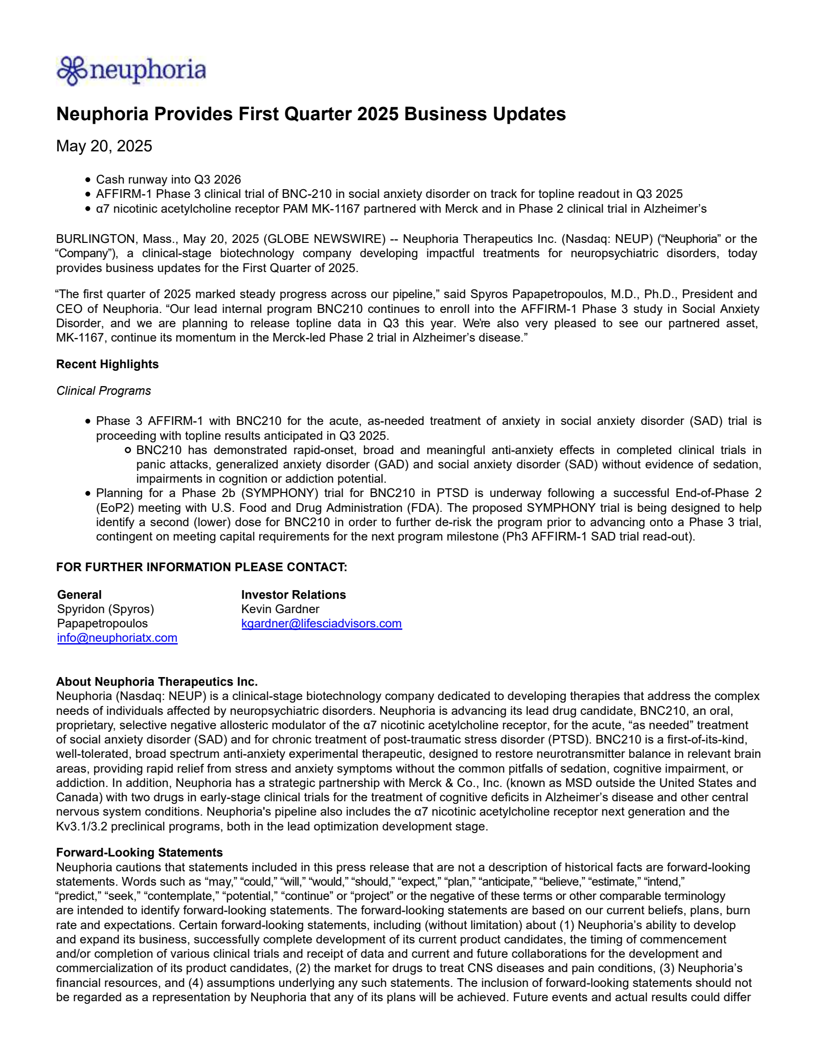 Neuphoria Therapeutics' Q3 2025 Press Release