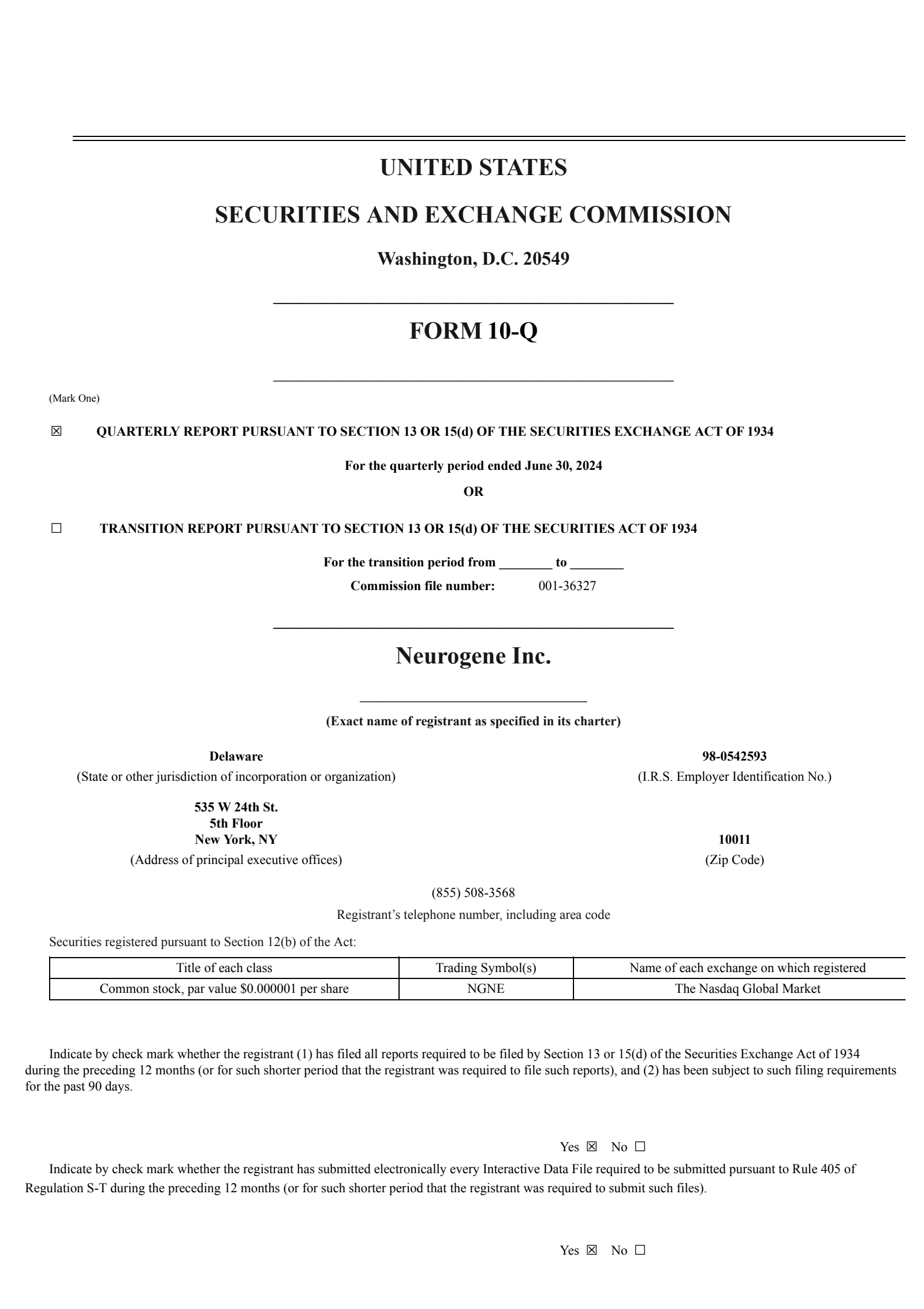 Neurogene's Q2 2024 Quarterly Report