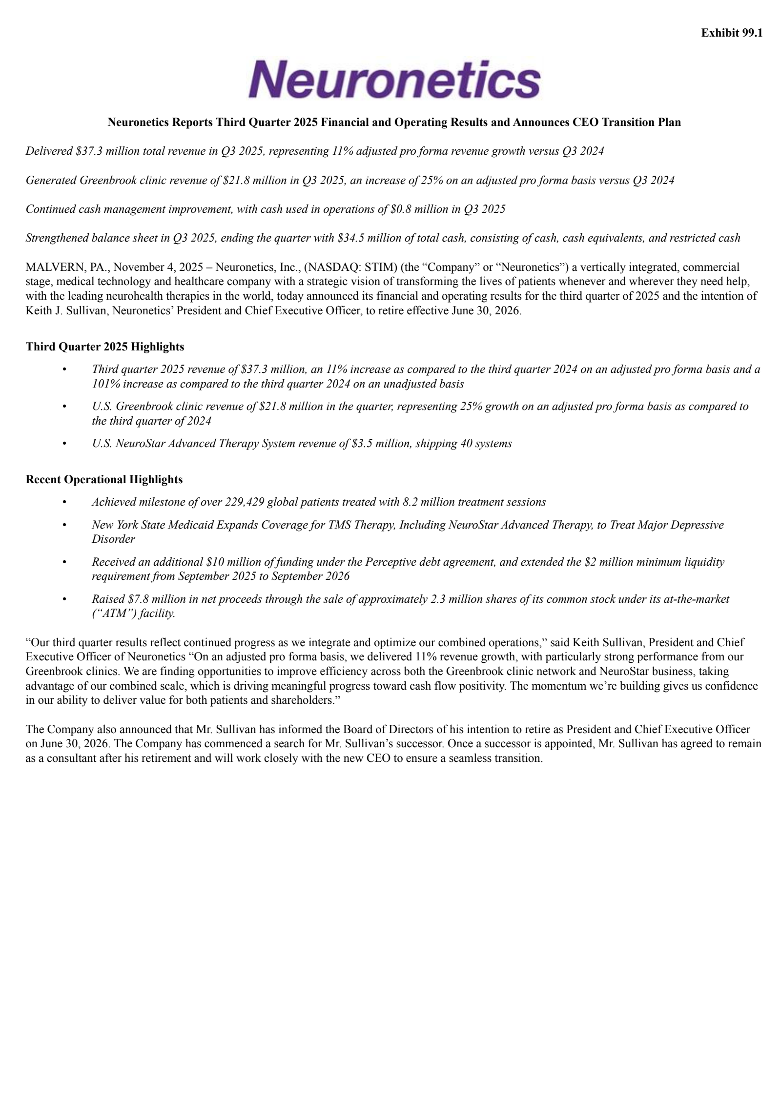 Neuronetics' Q3 2025 Earnings Release