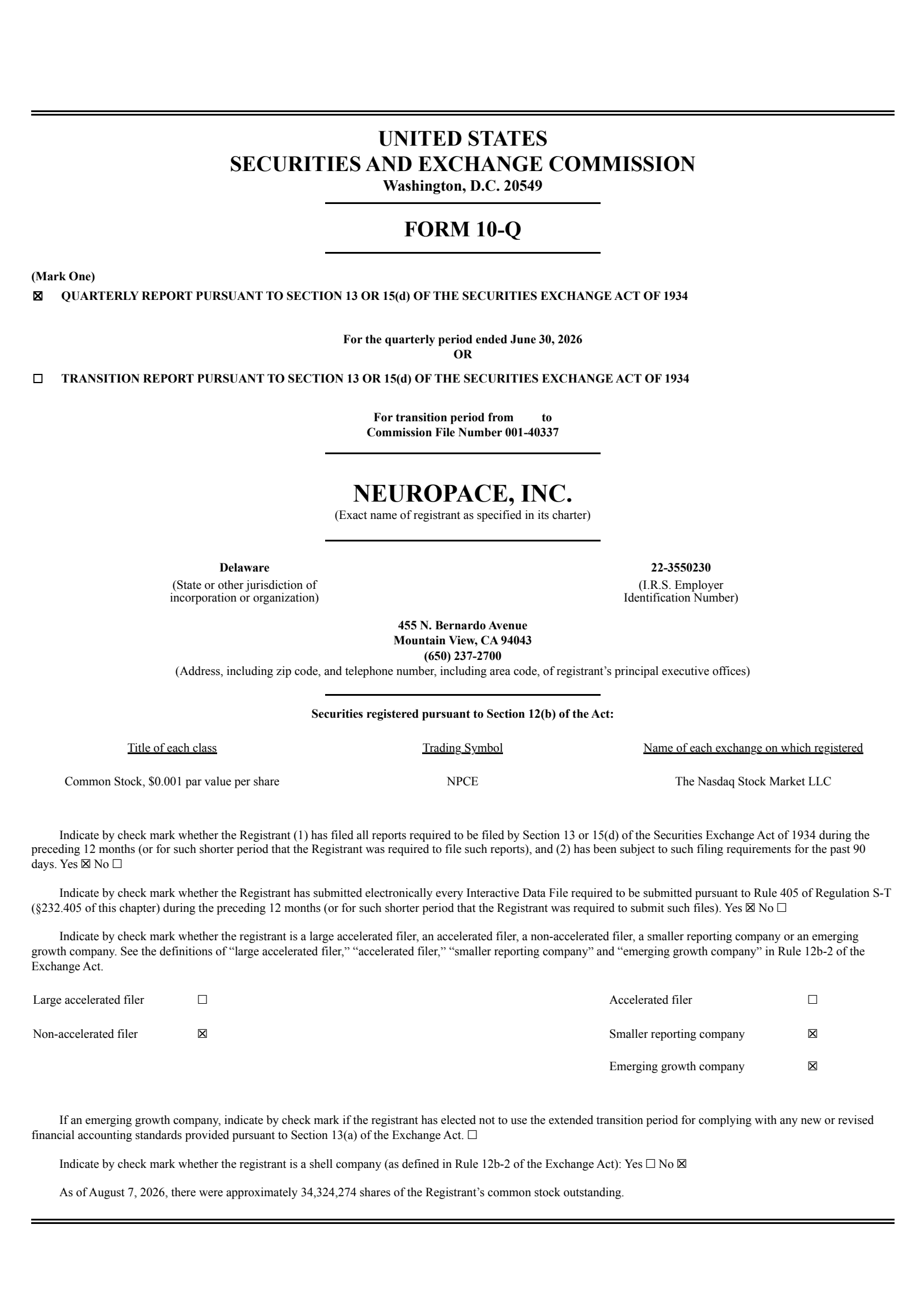 NeuroPace's Q2 2026 Quarterly report