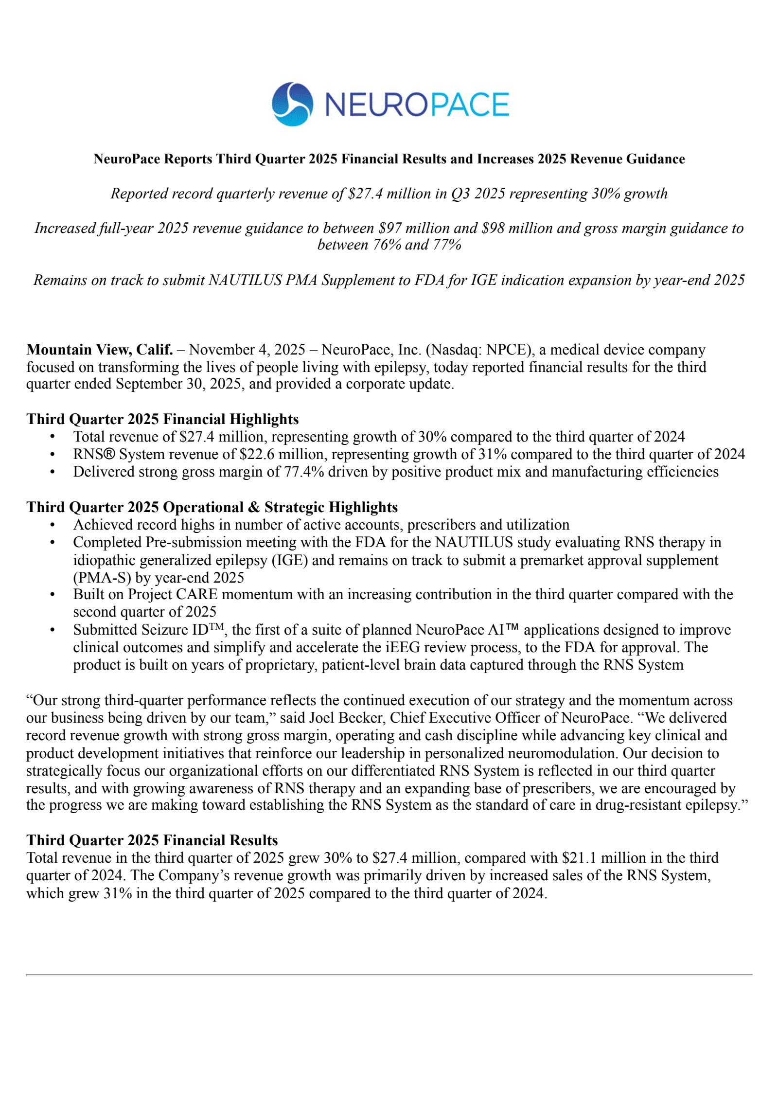 NeuroPace's Q3 2025 Earnings Release