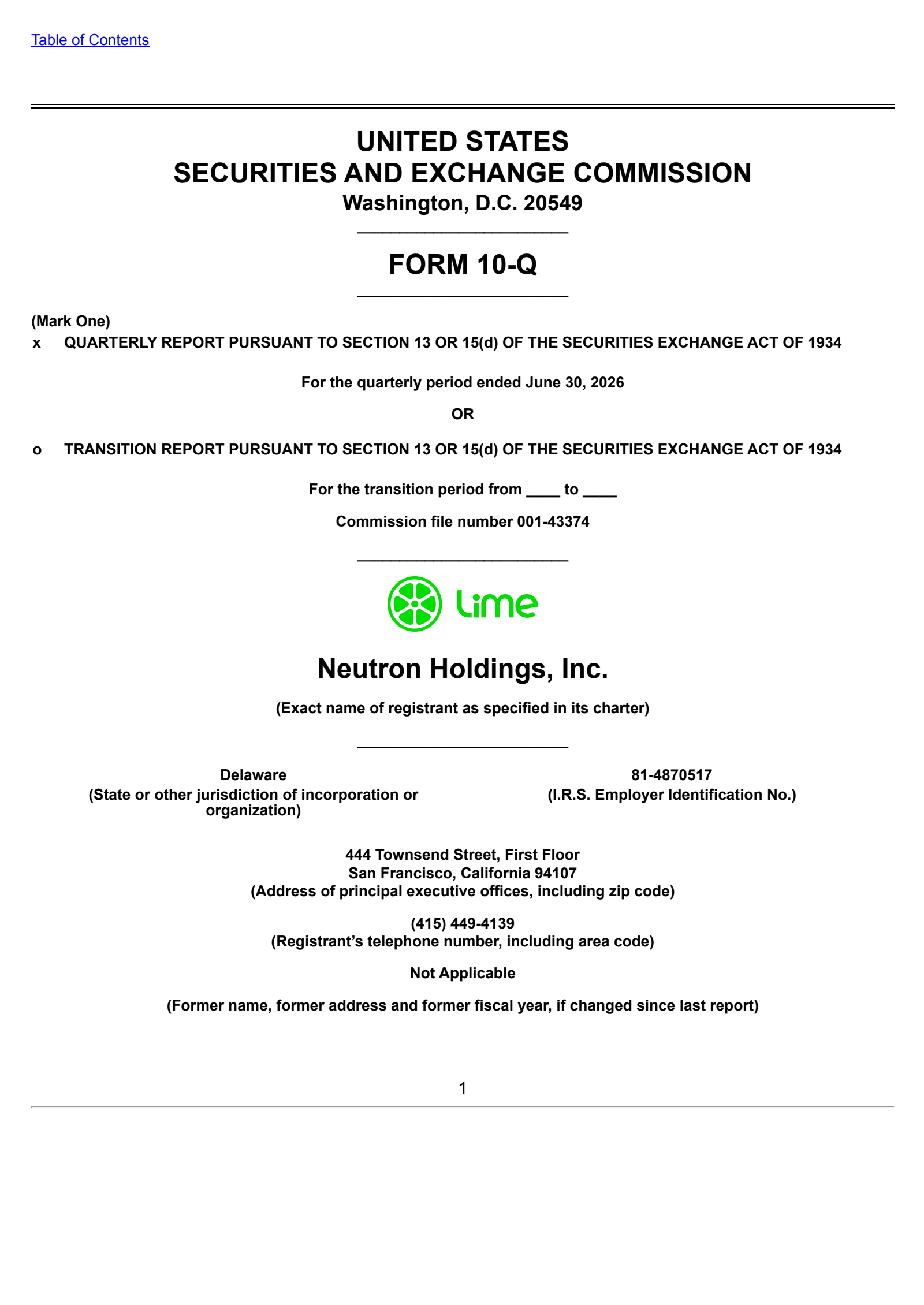 Neutron's Q2 2026 Quarterly report