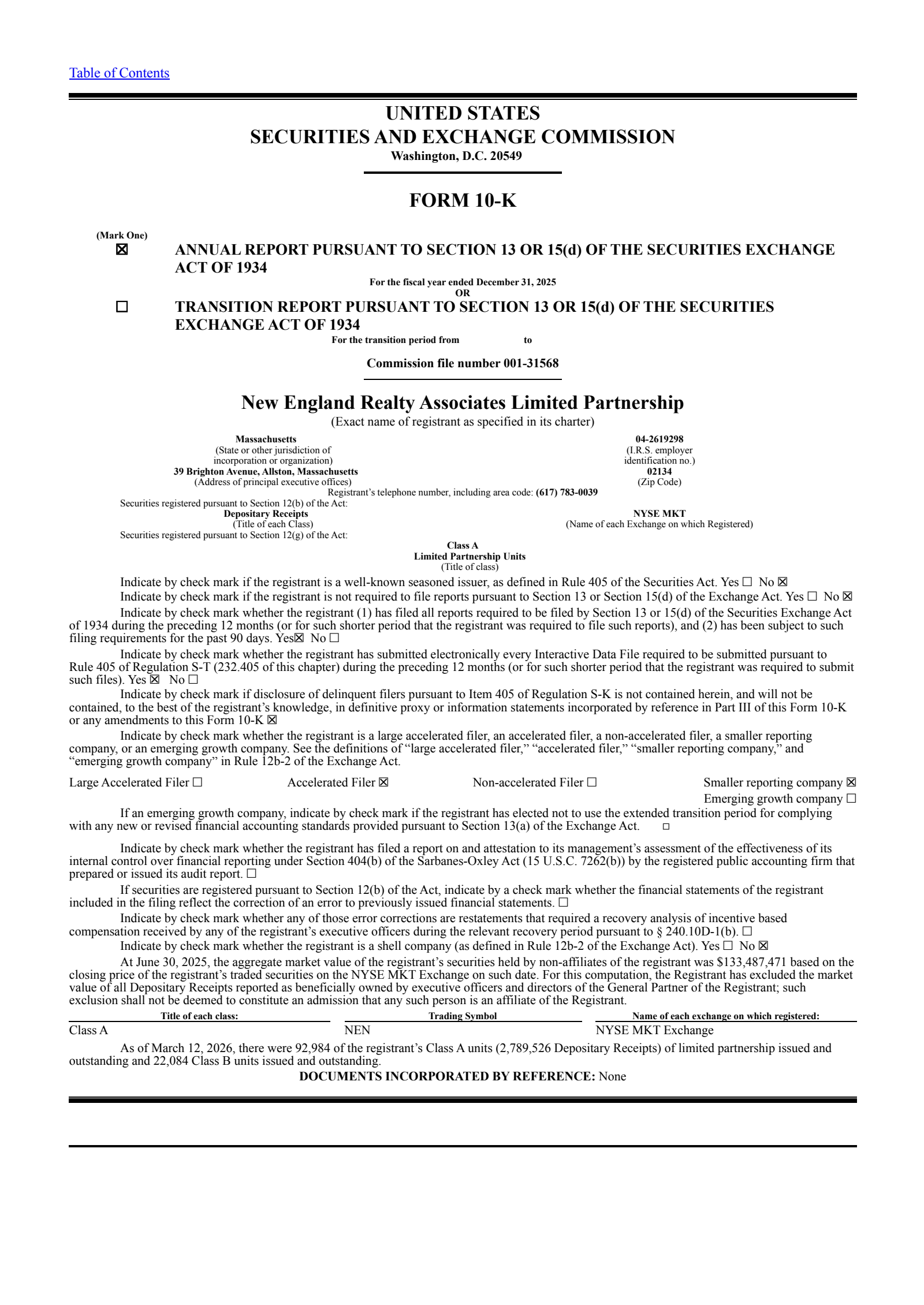New England Realty Associates Limited Partnership's Q4 2025 Annual report