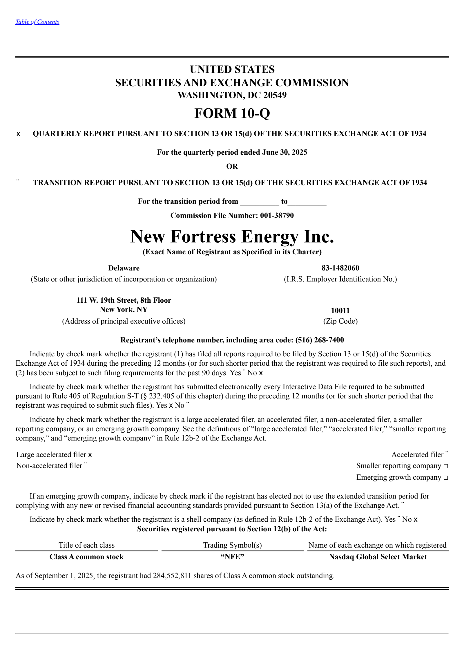 New Fortress Energy's Q2 2025 Quarterly report