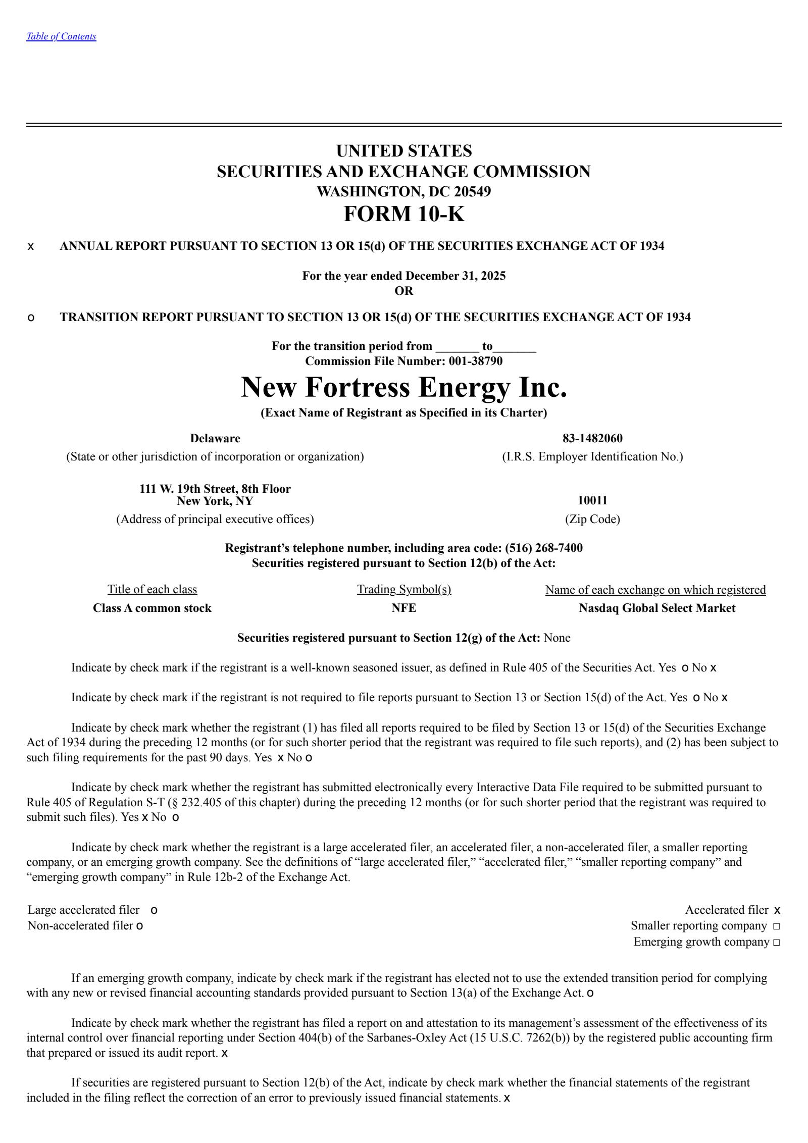 New Fortress Energy's Q4 2025 Annual report