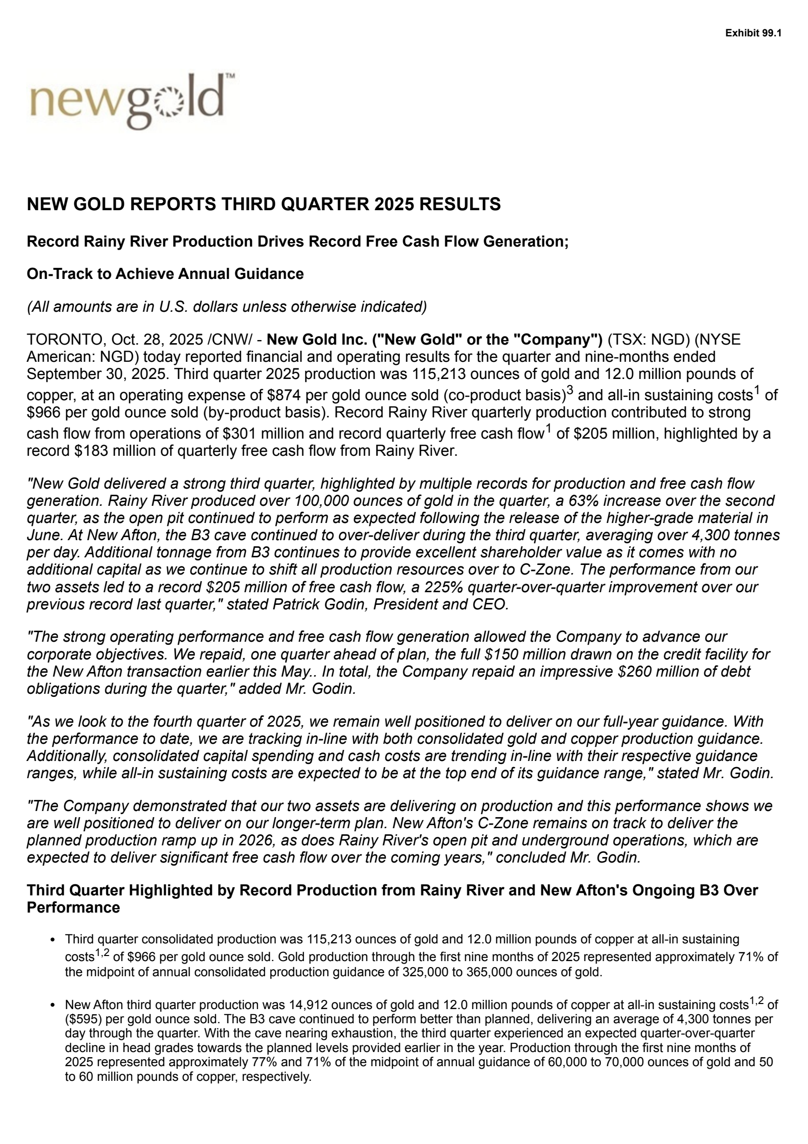 New Gold's Q3 2025 Earnings Release