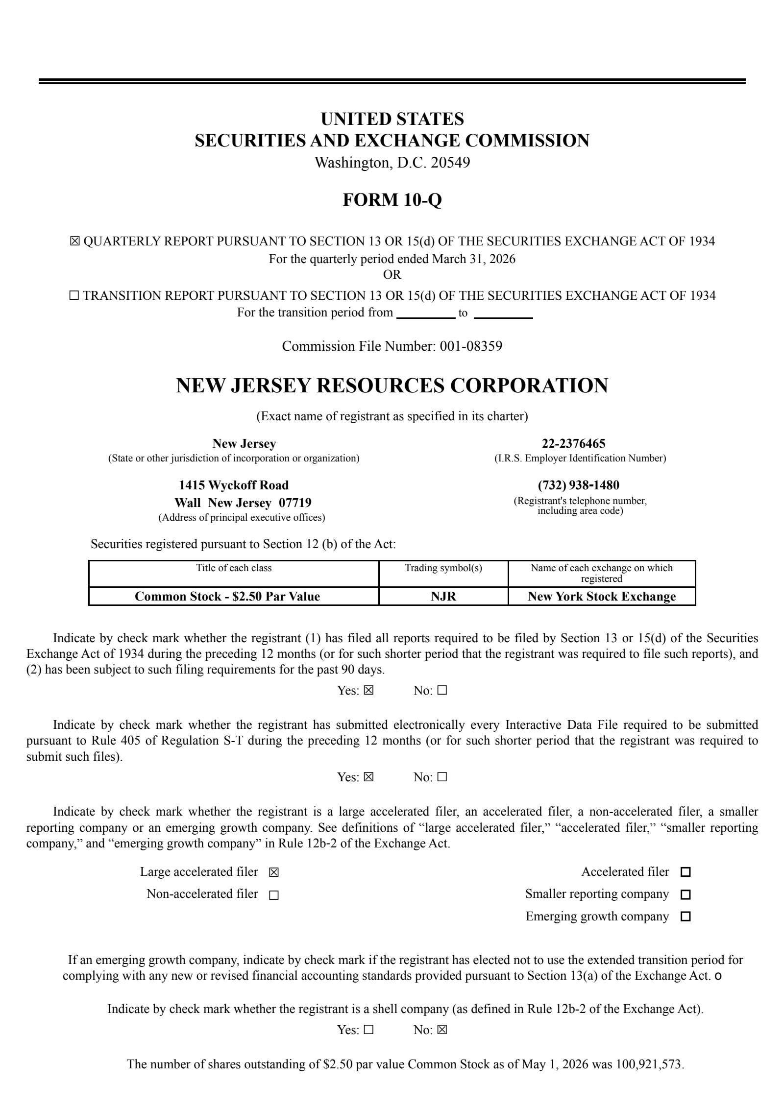 NewJersey Resources' Q2 2026 Quarterly report