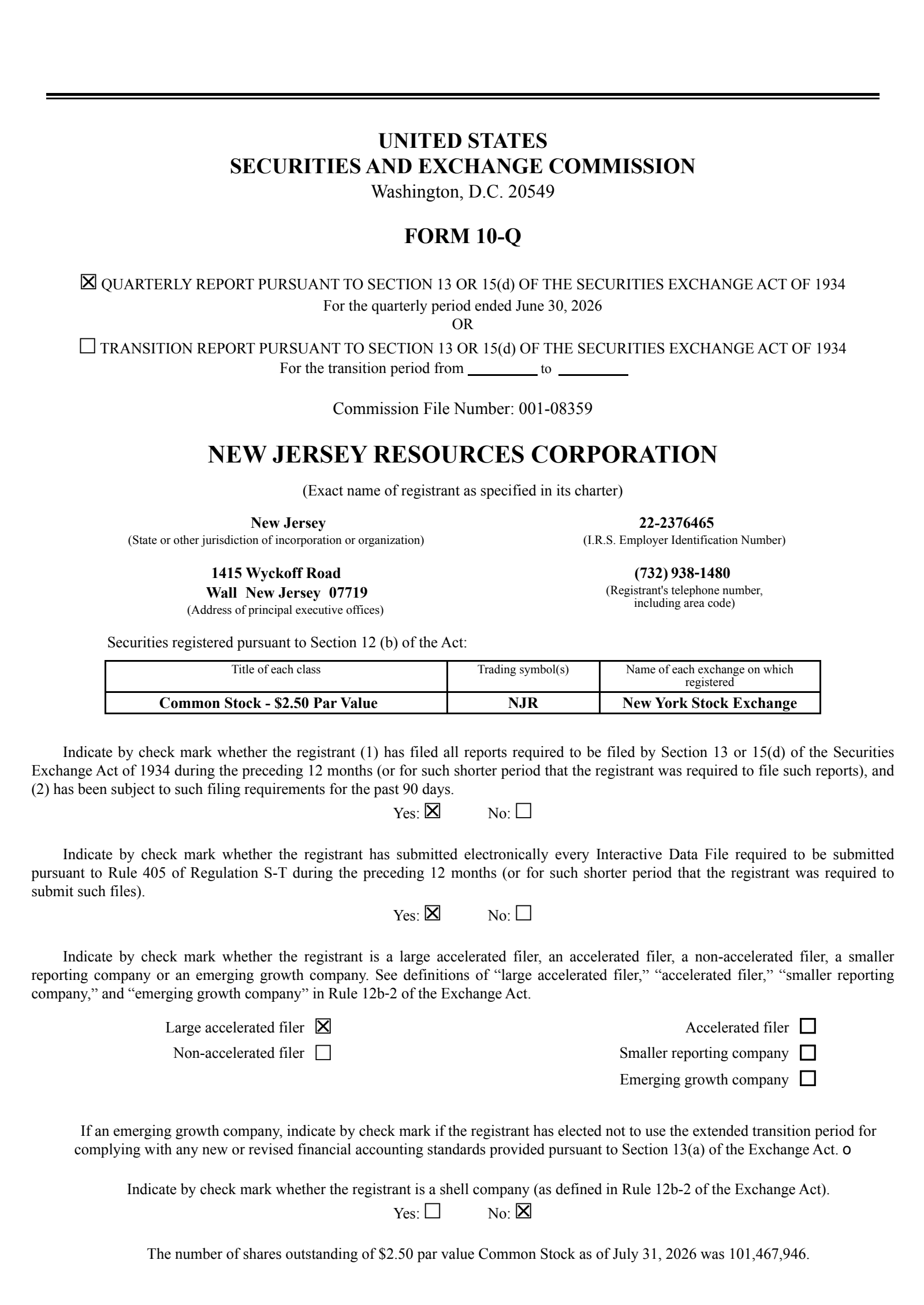 NewJersey Resources' Q3 2026 Quarterly report