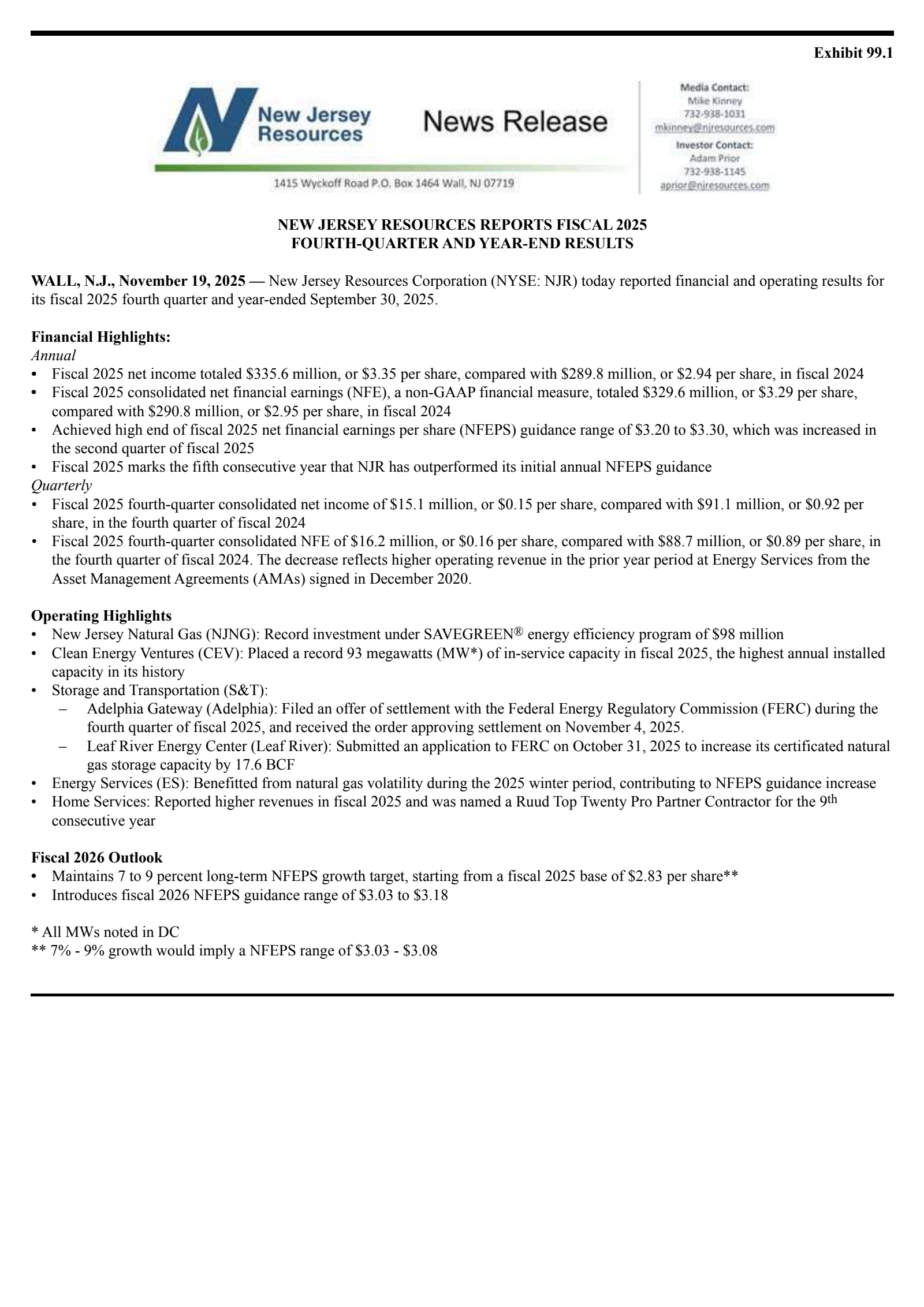 NewJersey Resources' Q4 2025 Earnings Release