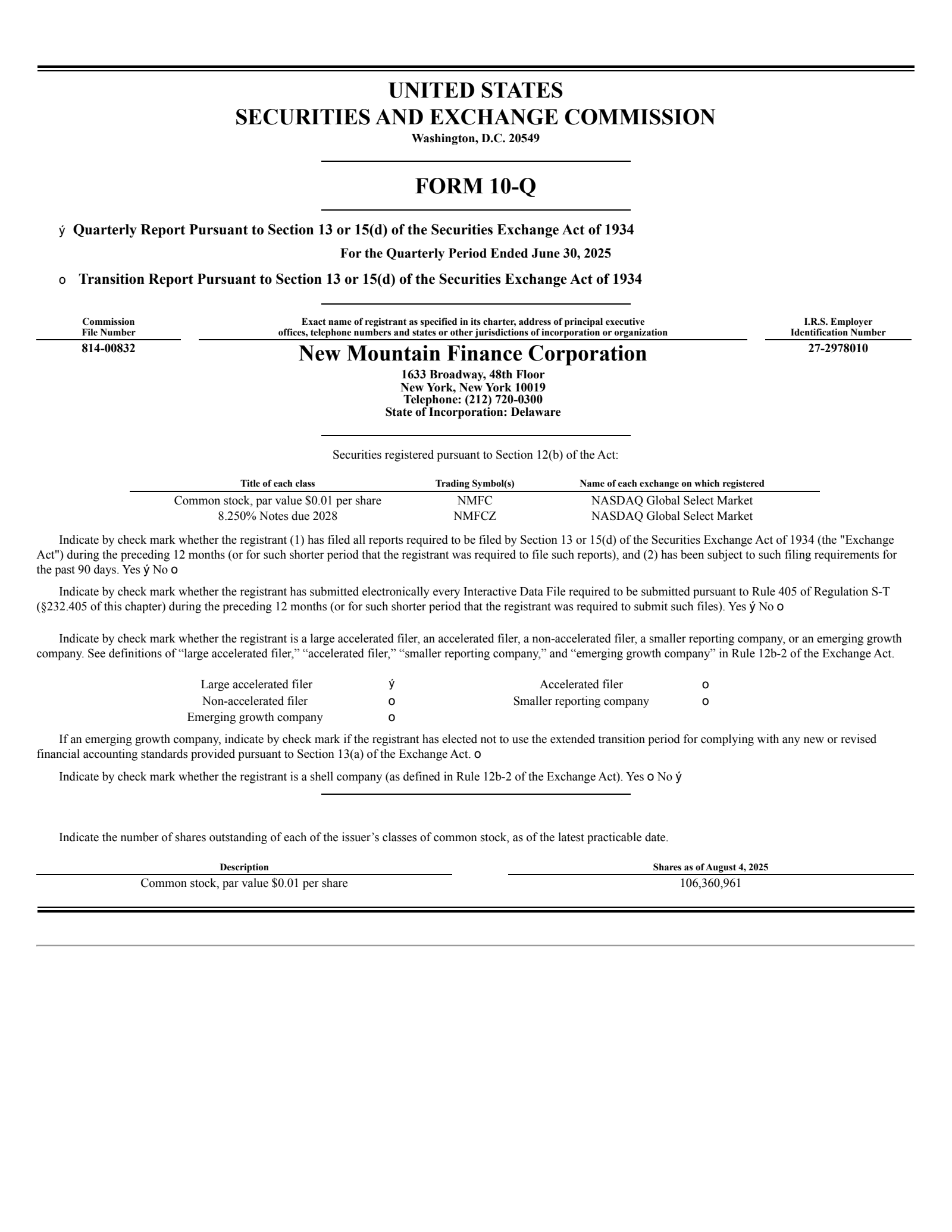 New Mountain Finance's Q2 2025 Quarterly report