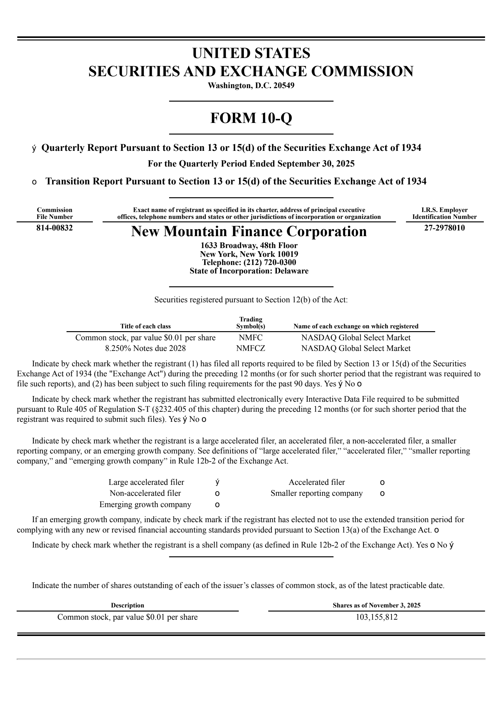 New Mountain Finance's Q3 2025 Quarterly Report