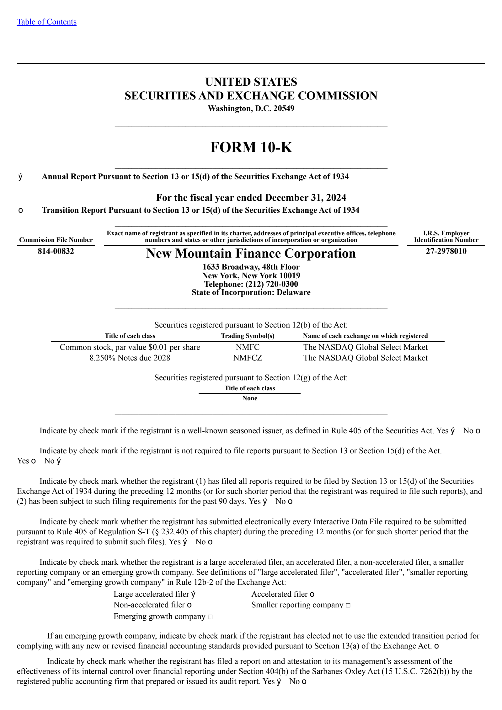 New Mountain Finance's Q4 2024 Annual report