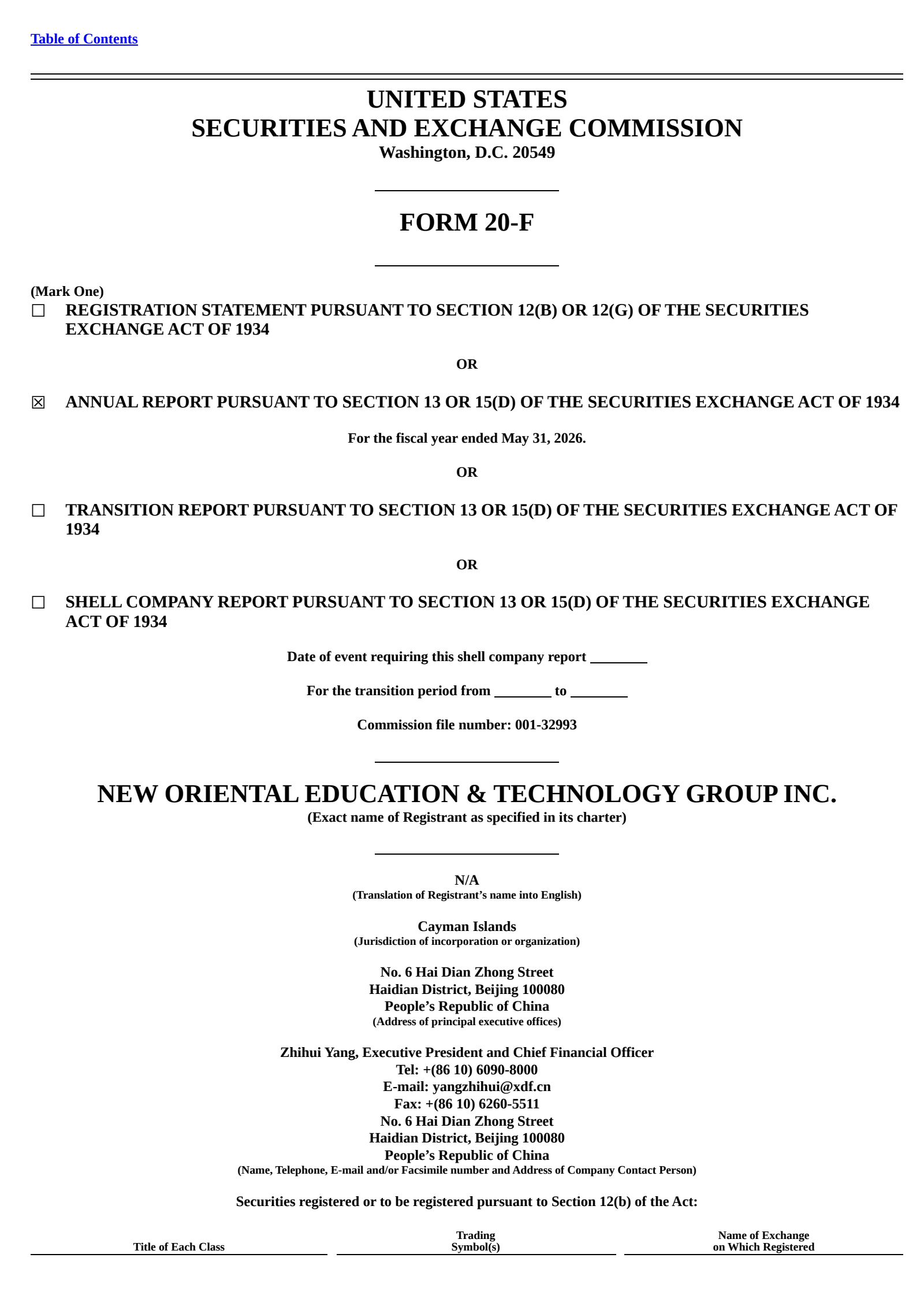 New Oriental Education & Technology Group's Q4 2026 Annual report