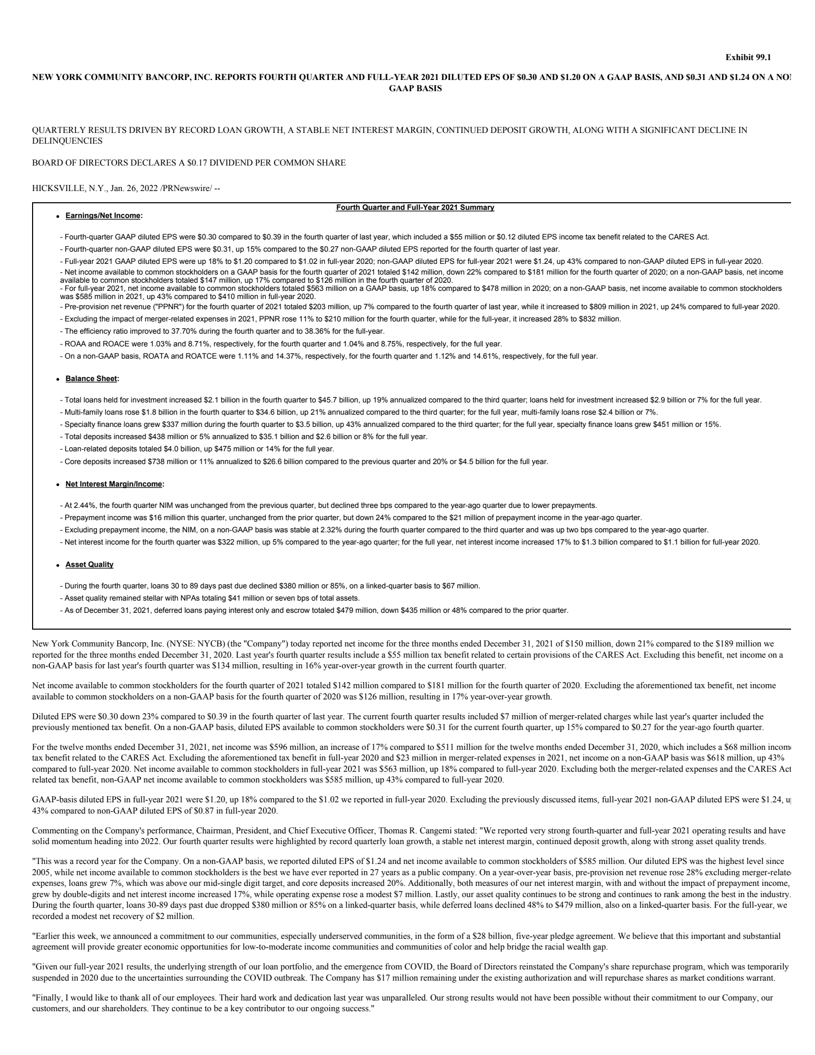 Flagstar Financial's Q4 2021 Press Release