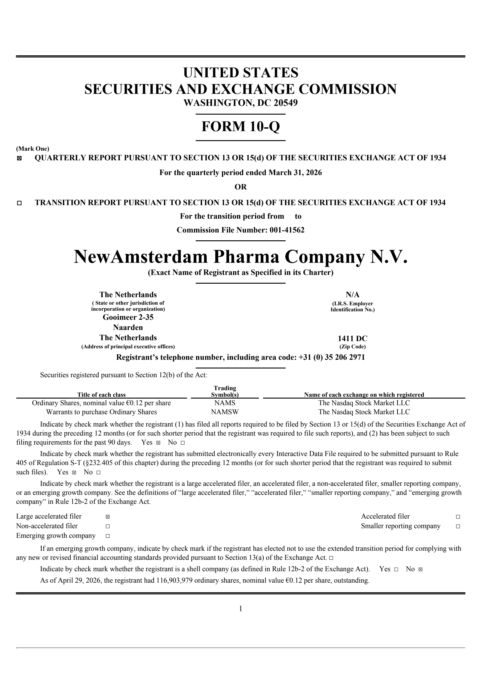 NewAmsterdam Pharma's Q1 2026 Quarterly report