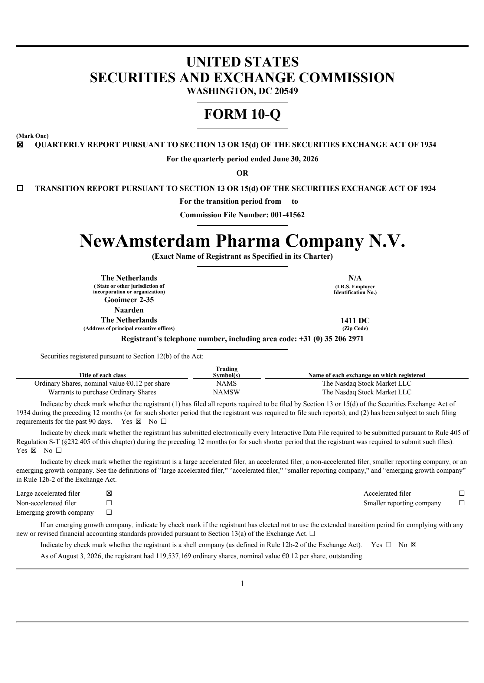 NewAmsterdam Pharma's Q2 2026 Quarterly report