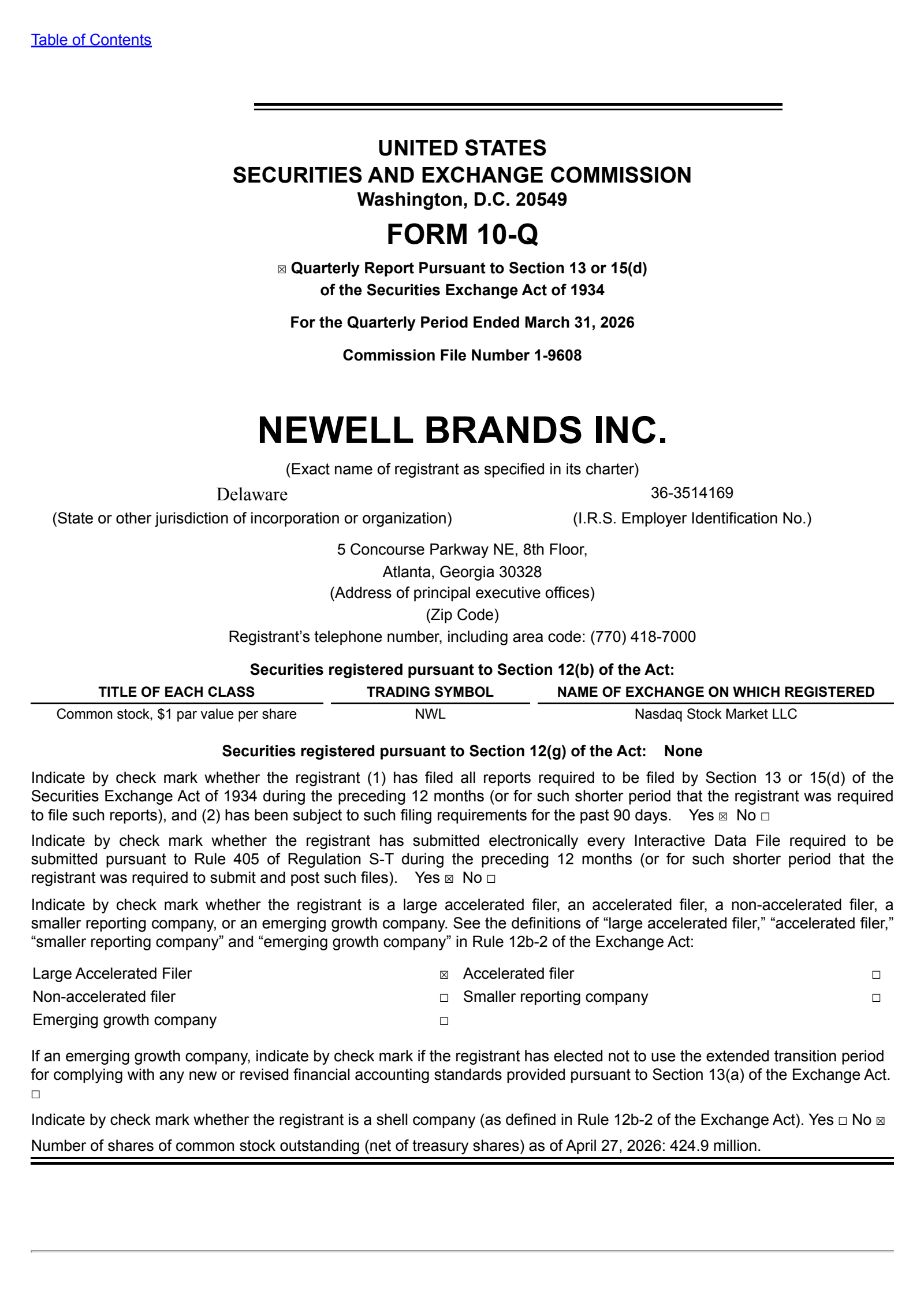 Newell Brands' Q1 2026 Quarterly report