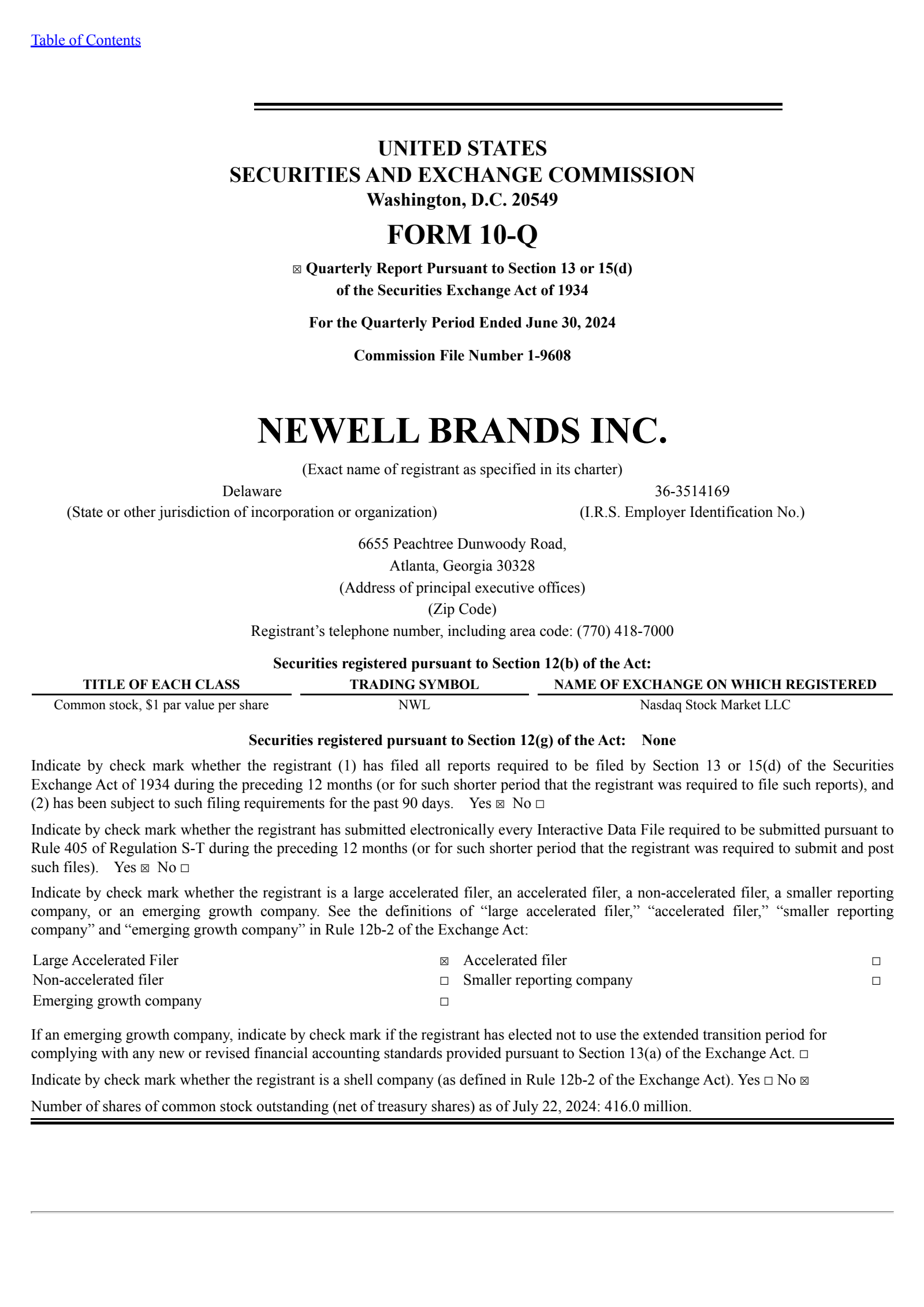Newell Brands' Q2 2024 Quarterly report