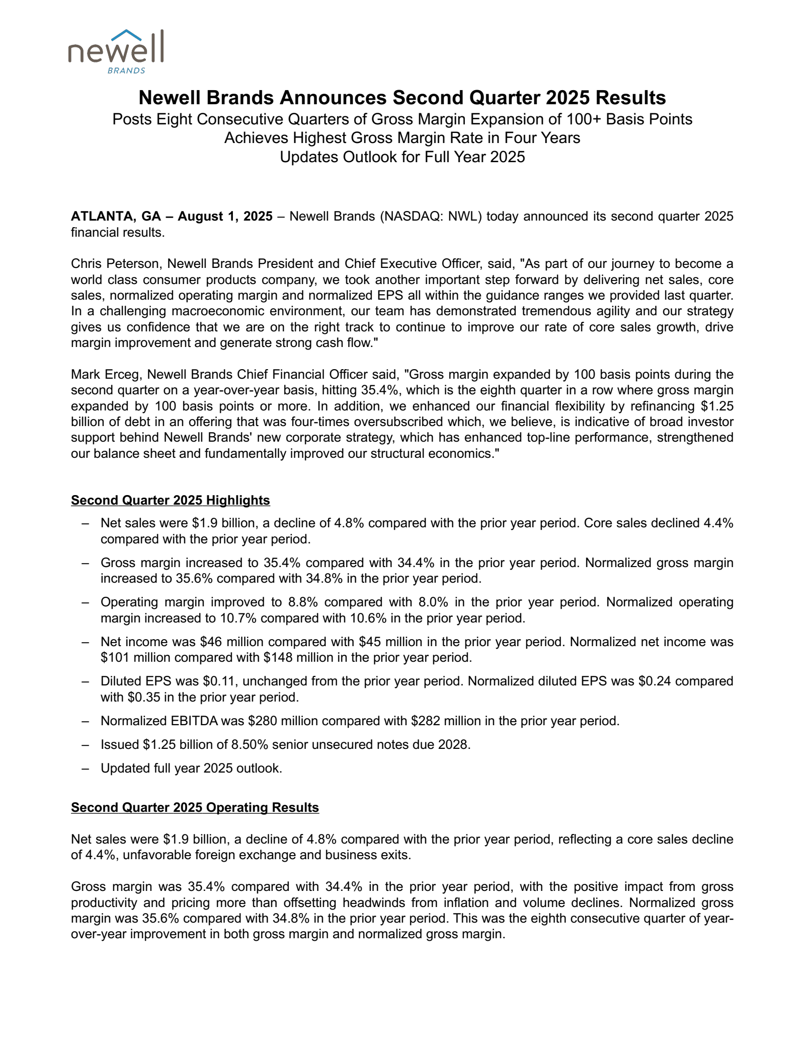 Newell Brands' Q2 2025 Press Release