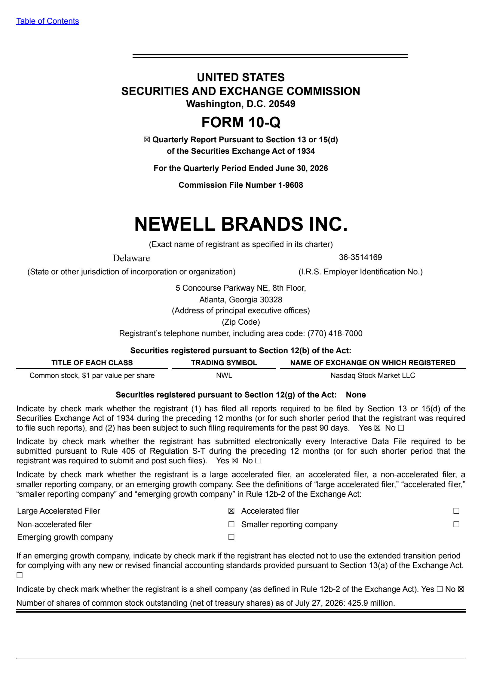 Newell Brands' Q2 2026 Quarterly report