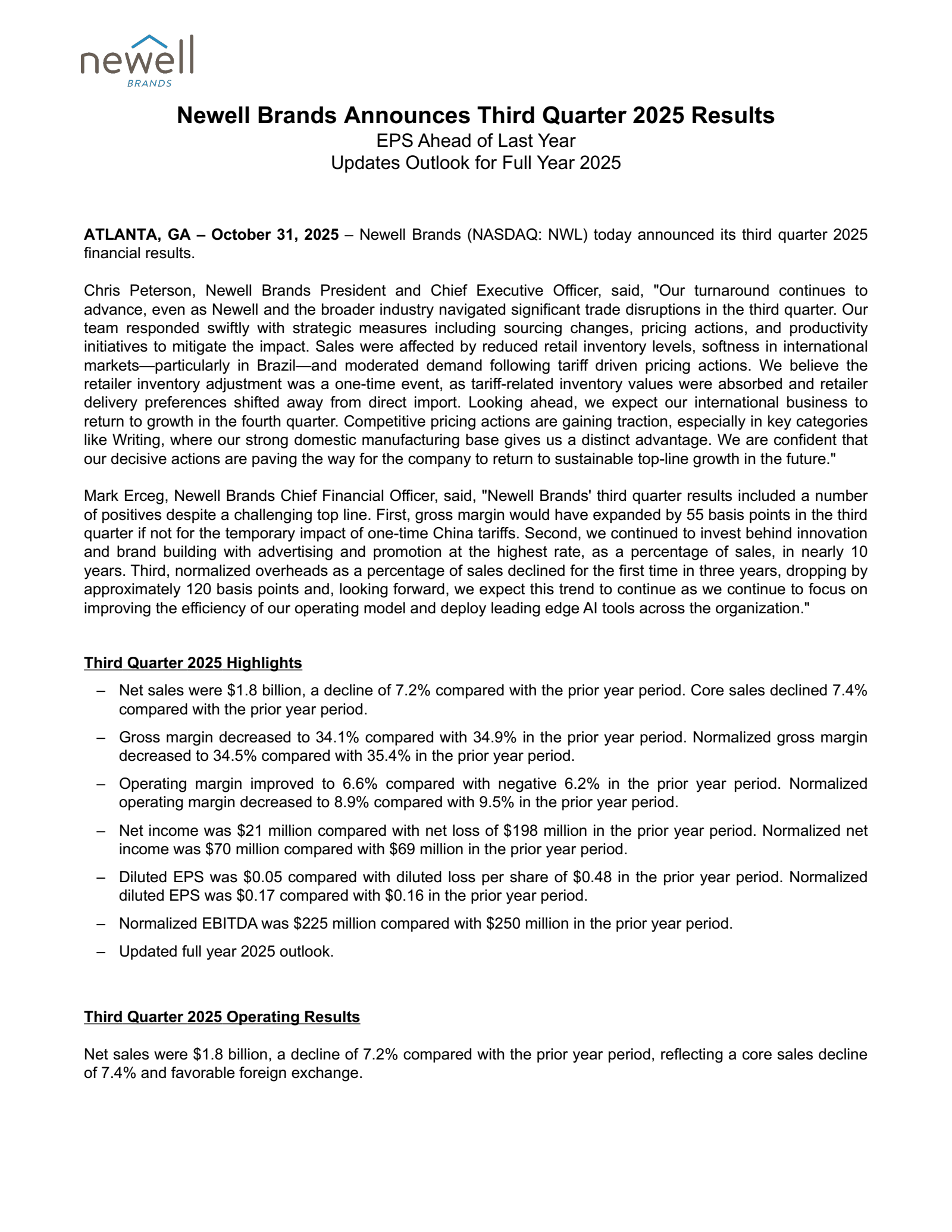 Newell Brands' Q3 2025 Earnings Release