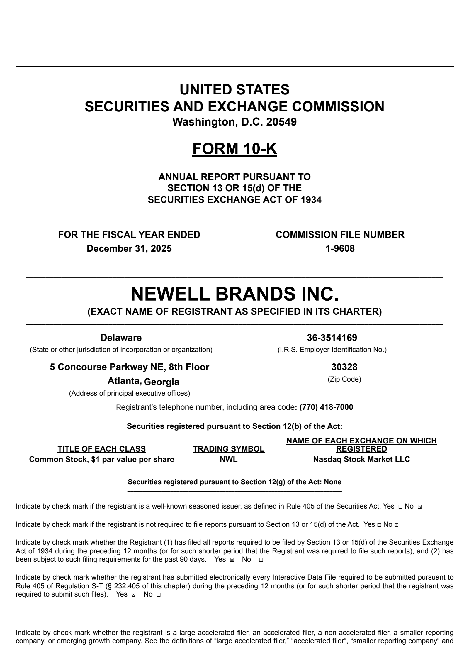 Newell Brands' Q4 2025 Annual report