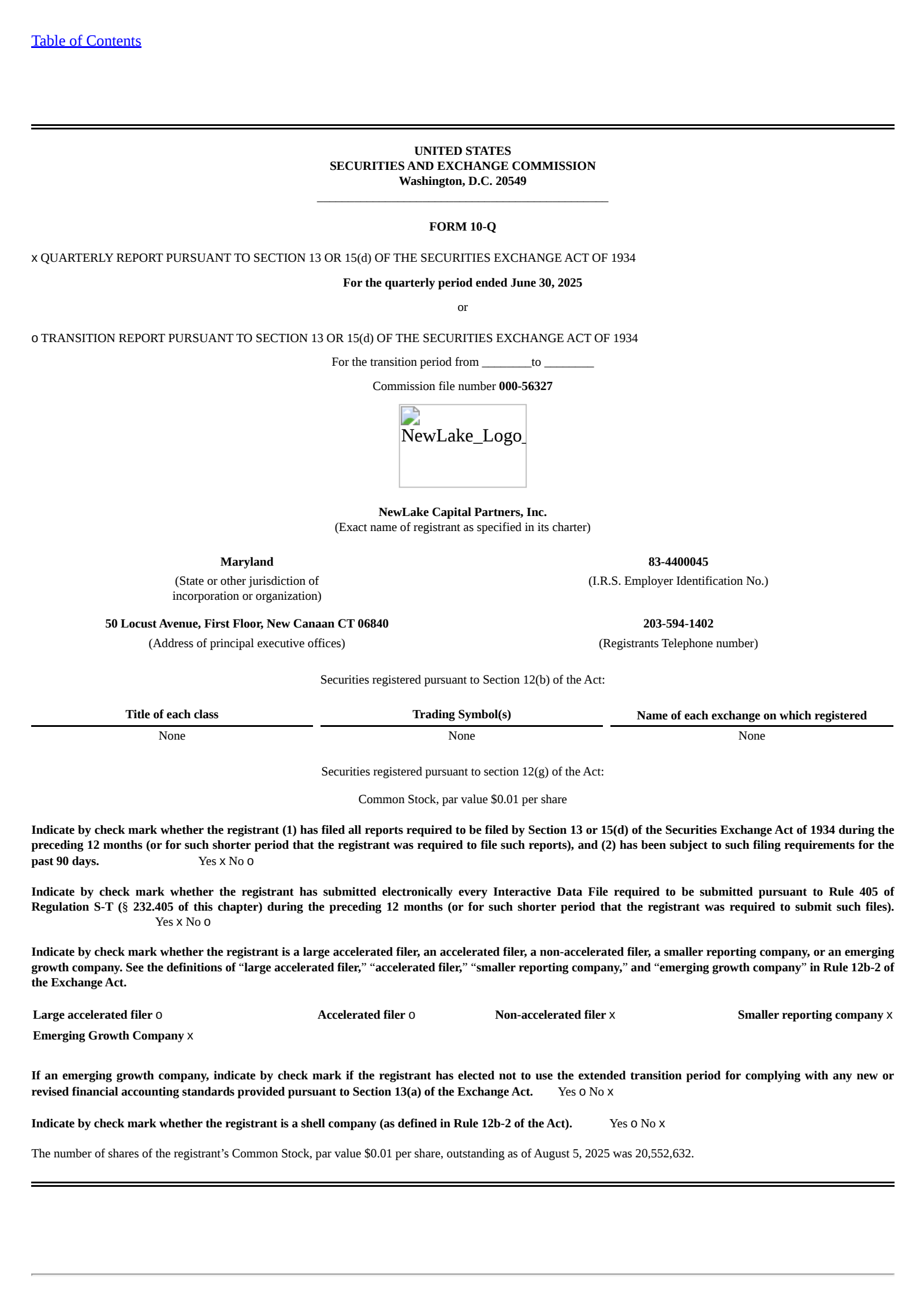 NewLake Capital Partners' Q2 2025 Quarterly report