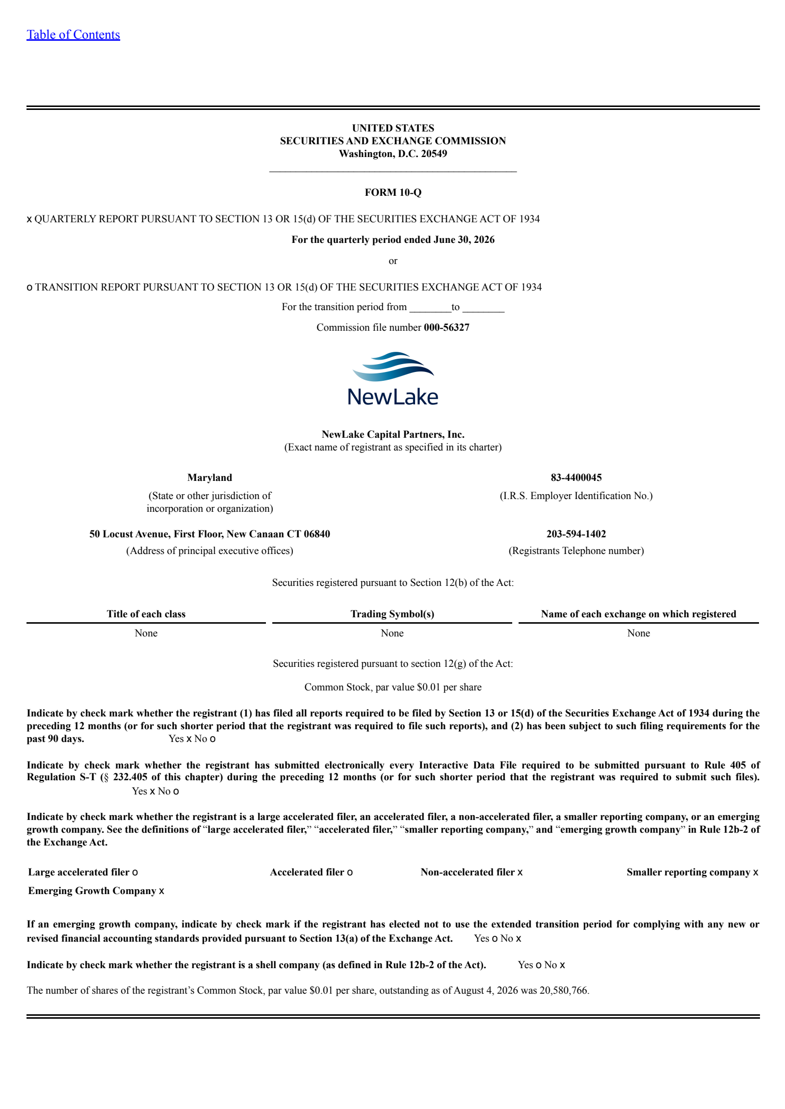 NewLake Capital Partners' Q2 2026 Quarterly report