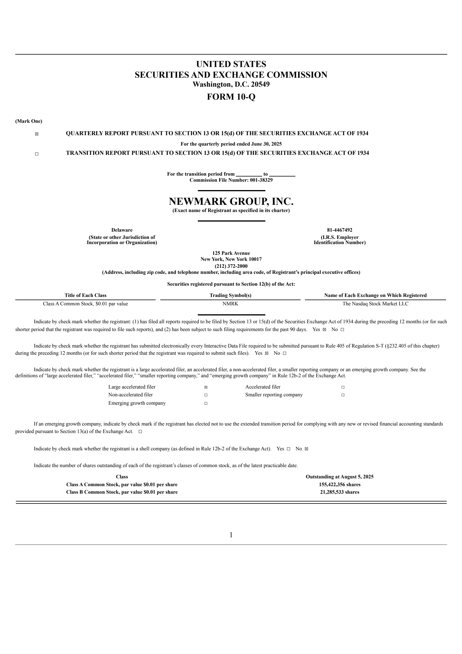 Newmark Group's Q2 2025 Quarterly report