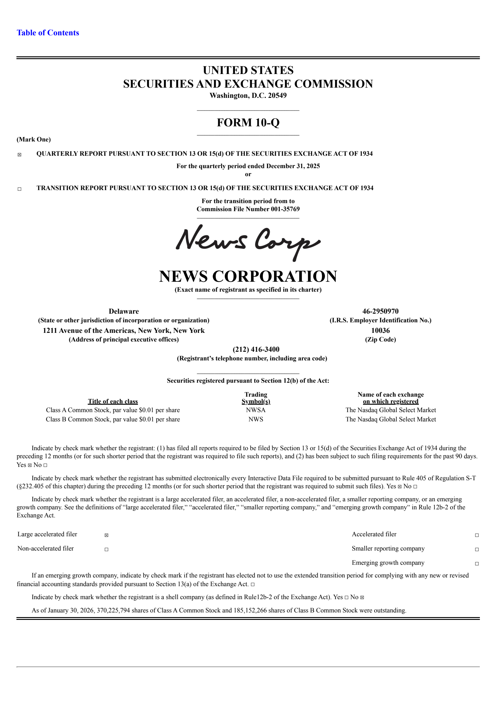 News' Q2 2026 Quarterly report