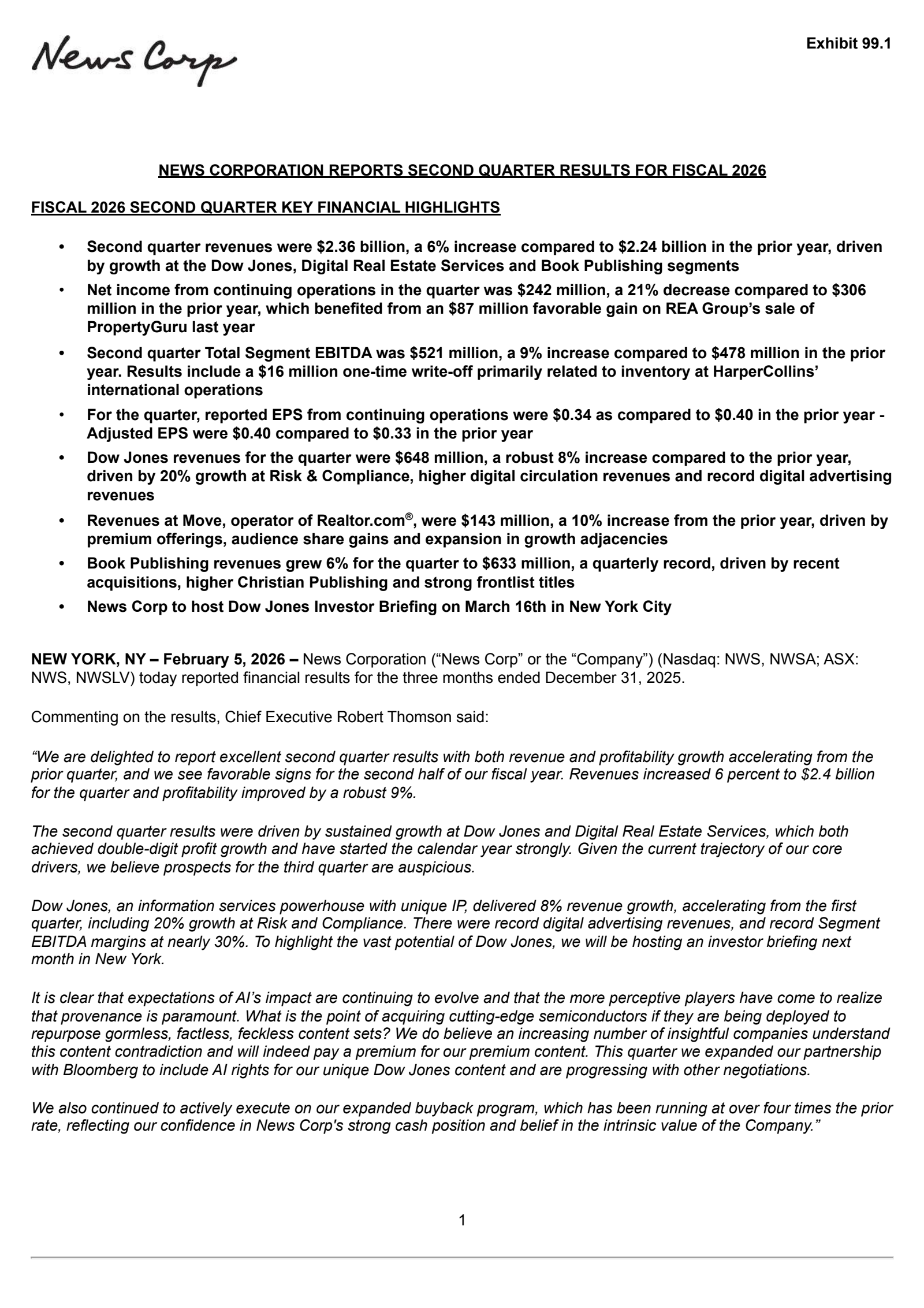 News' Q2 2026 Press Release