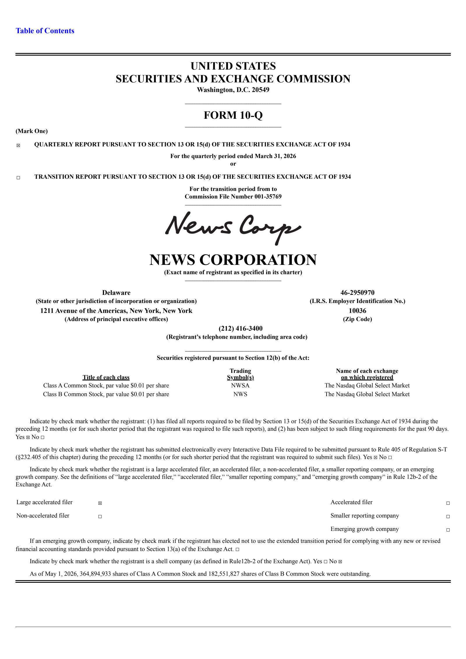 News' Q3 2026 Quarterly report