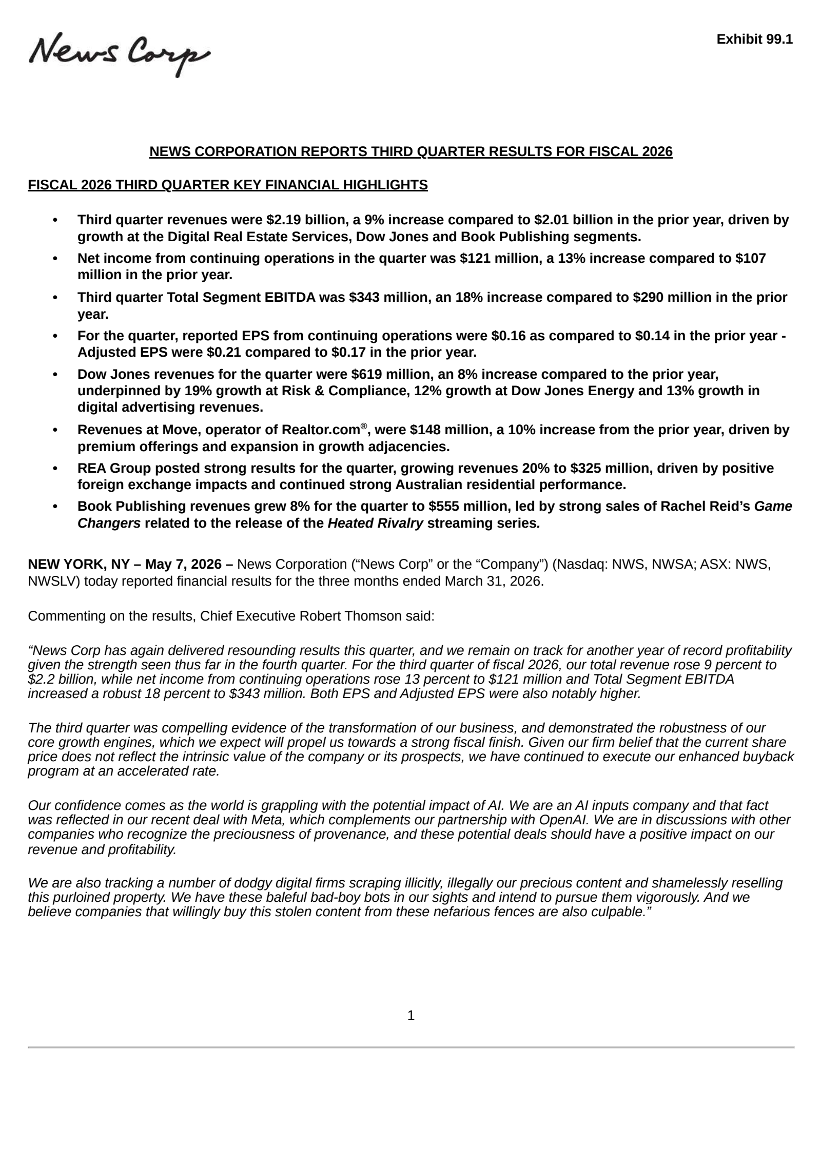 News' Q3 2026 Press Release