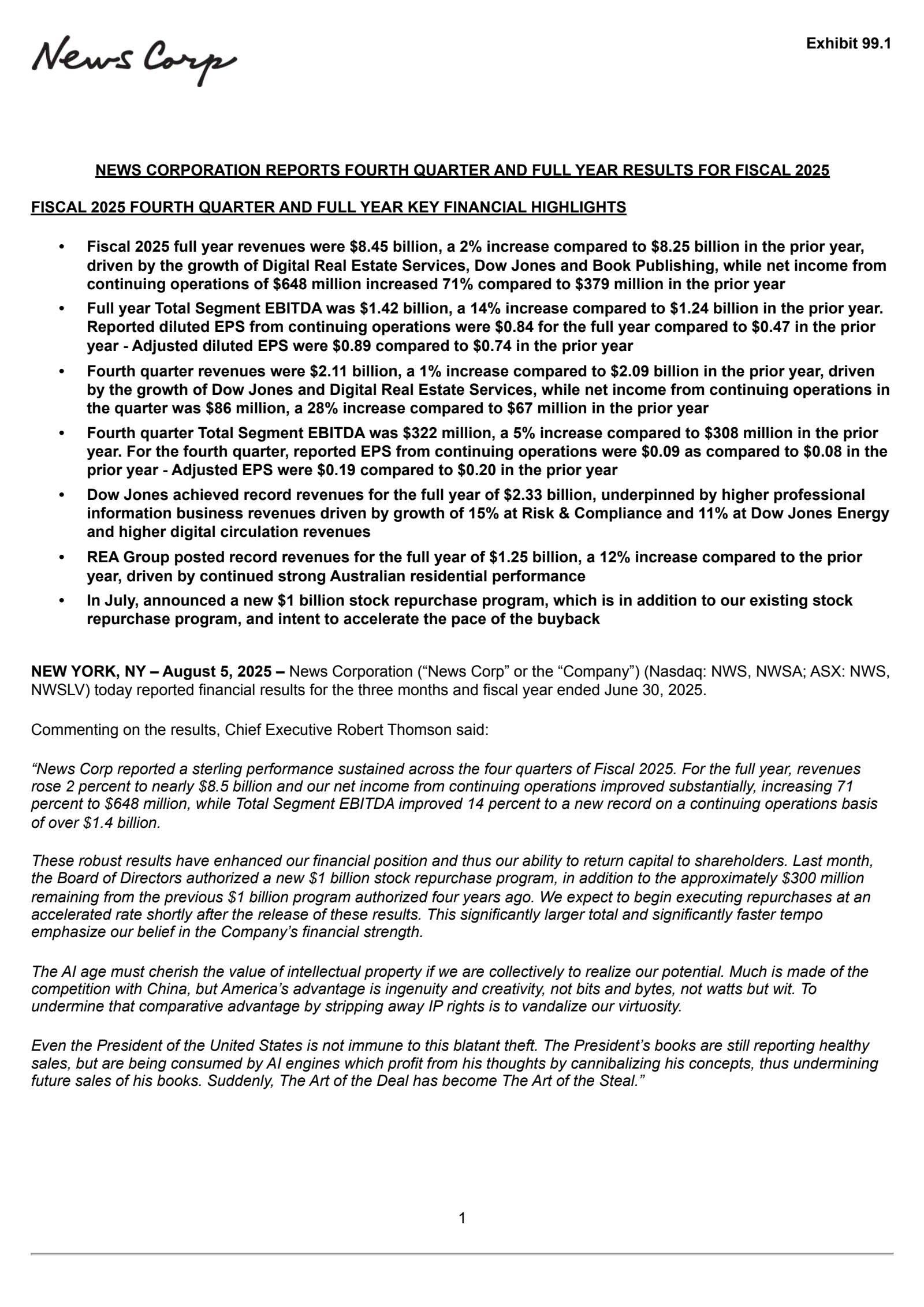 News' Q4 2025 Press Release