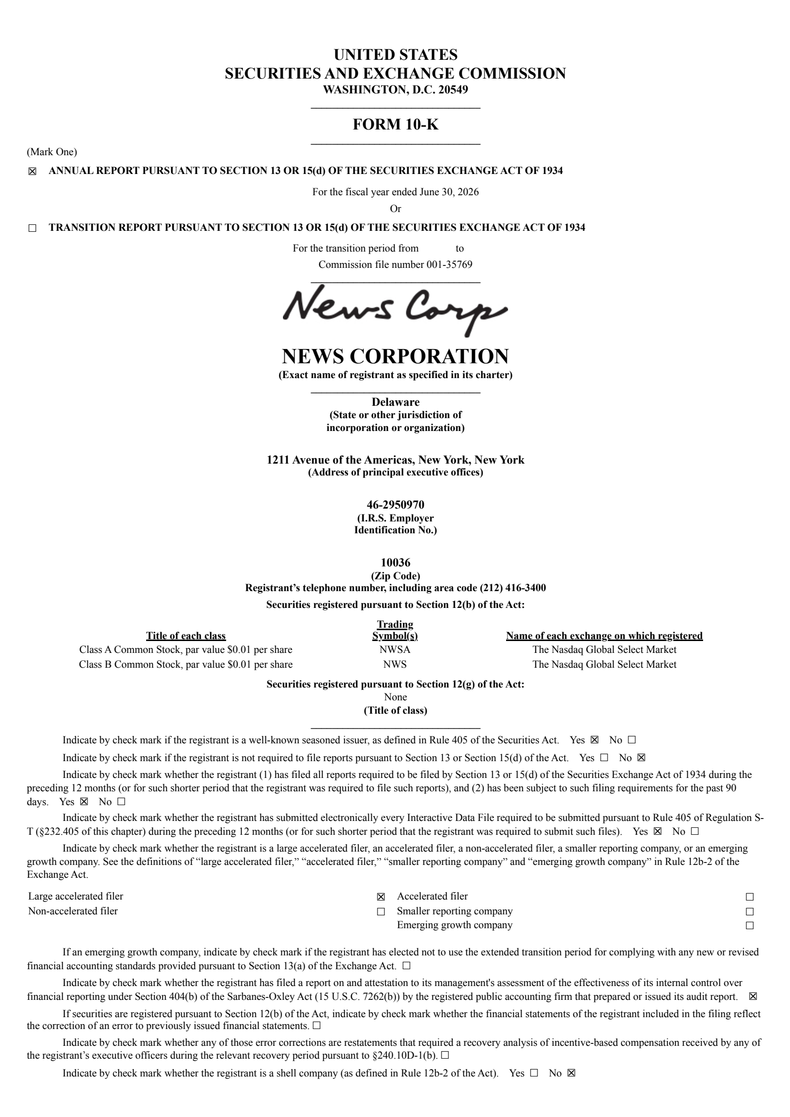 News' Q4 2026 Annual report