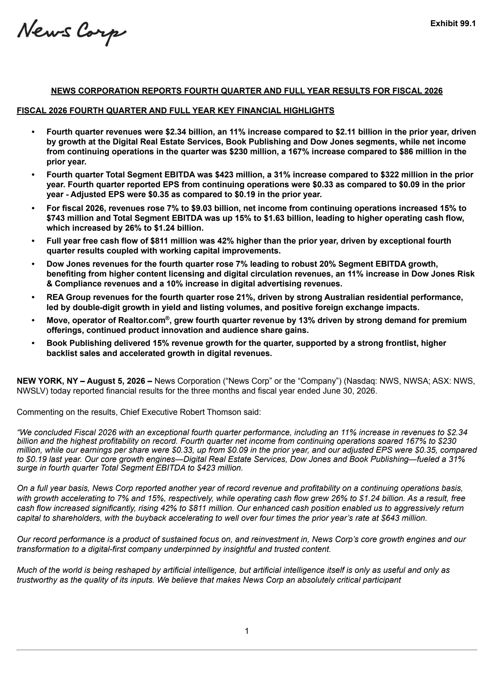 News' Q4 2026 Press Release