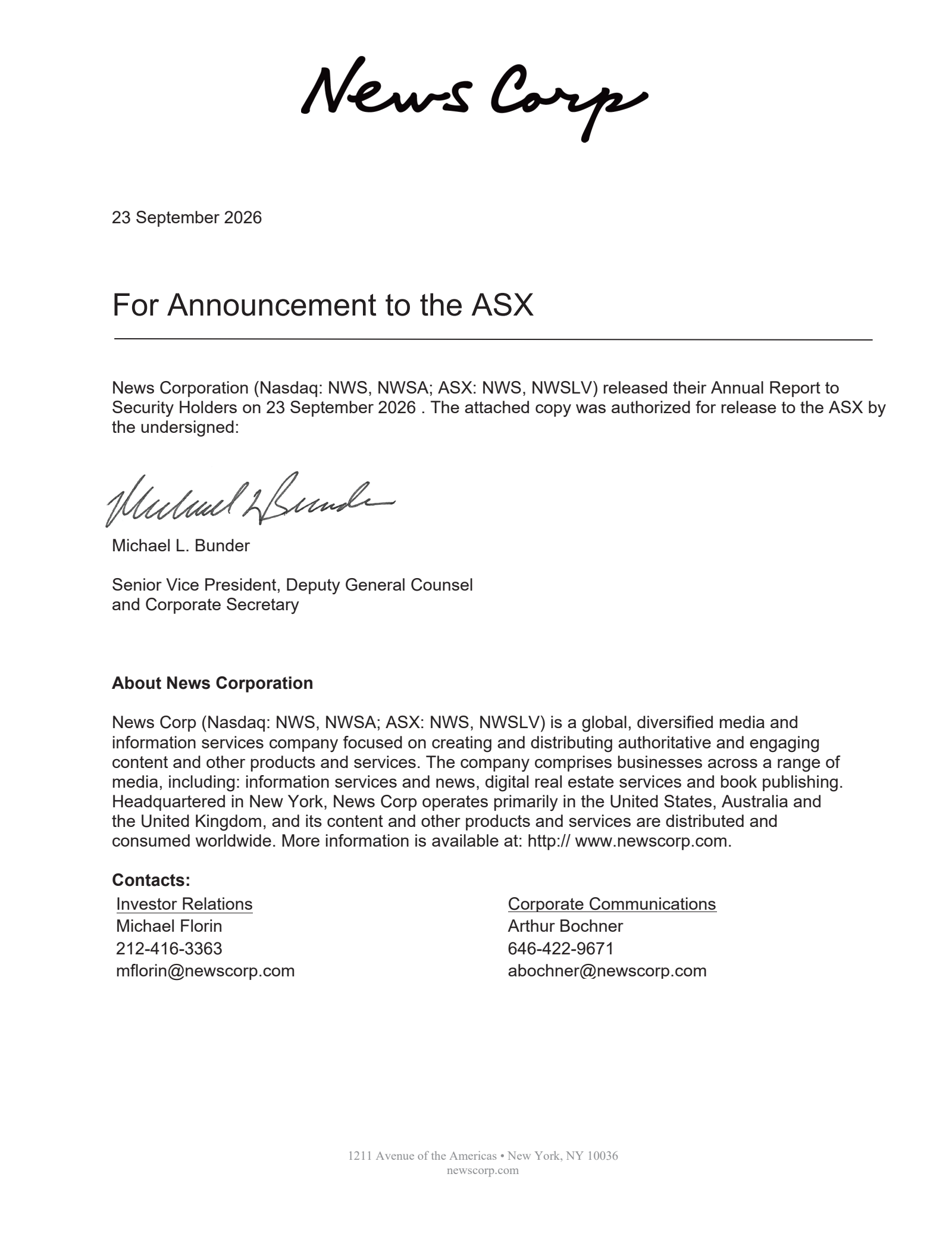 News' Q4 2026 Annual report