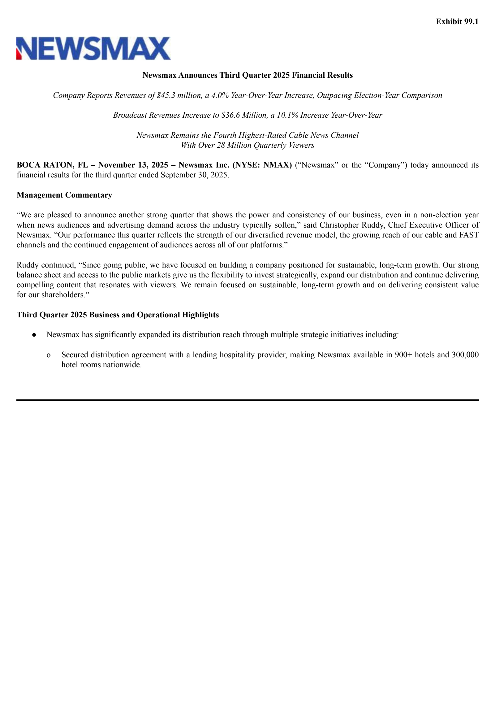 Newsmax's Q3 2025 Earnings Release