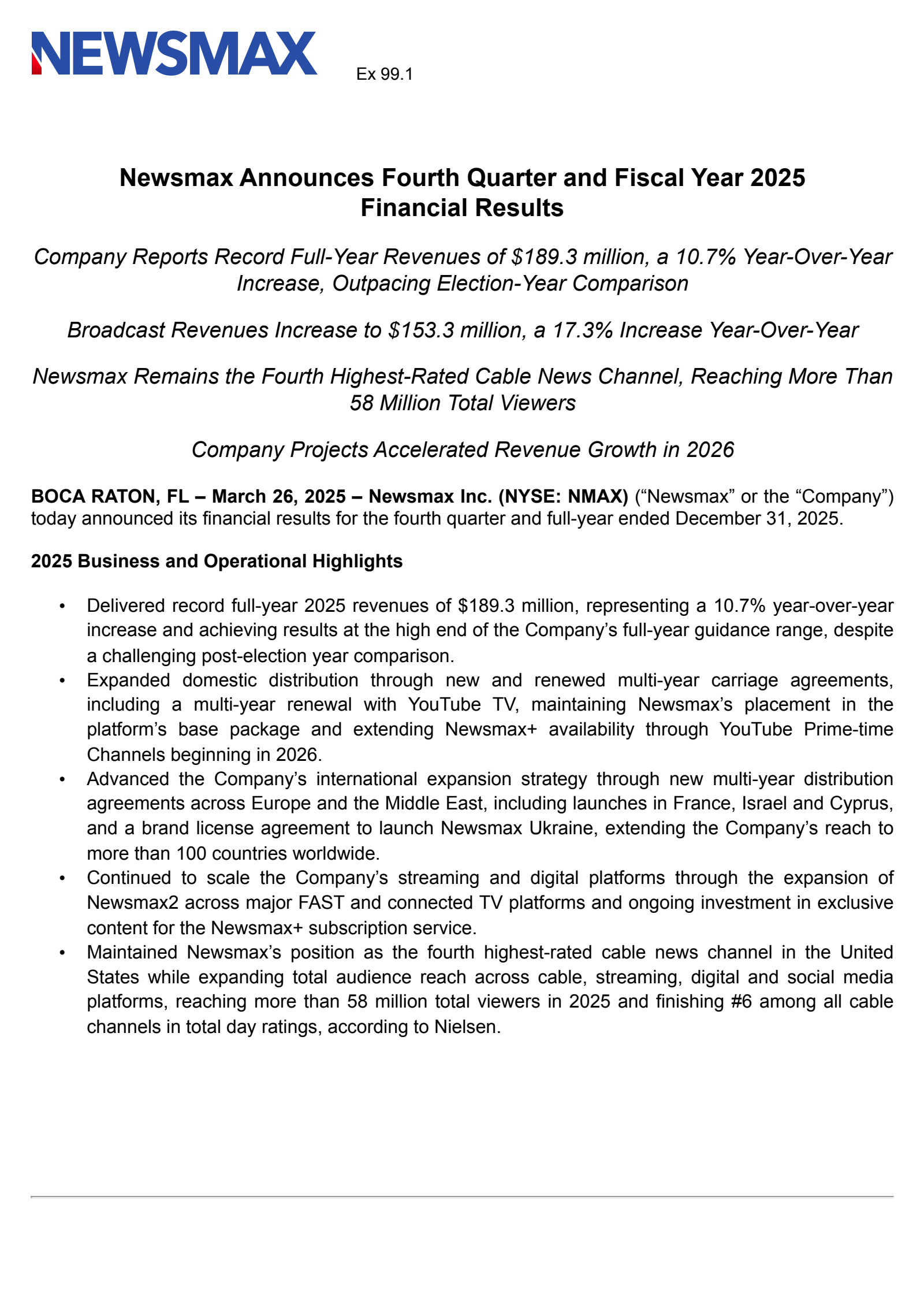 Newsmax's Q4 2025 Press Release