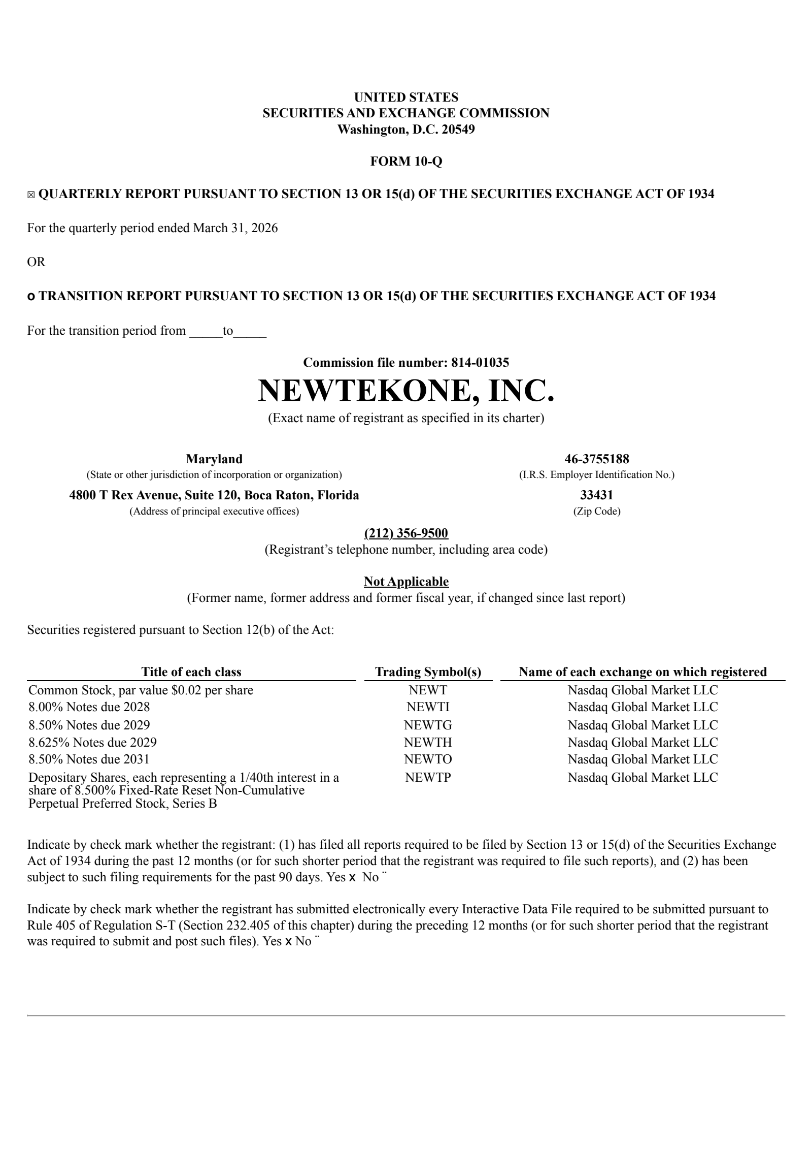 NewtekOne's Q1 2026 Quarterly report
