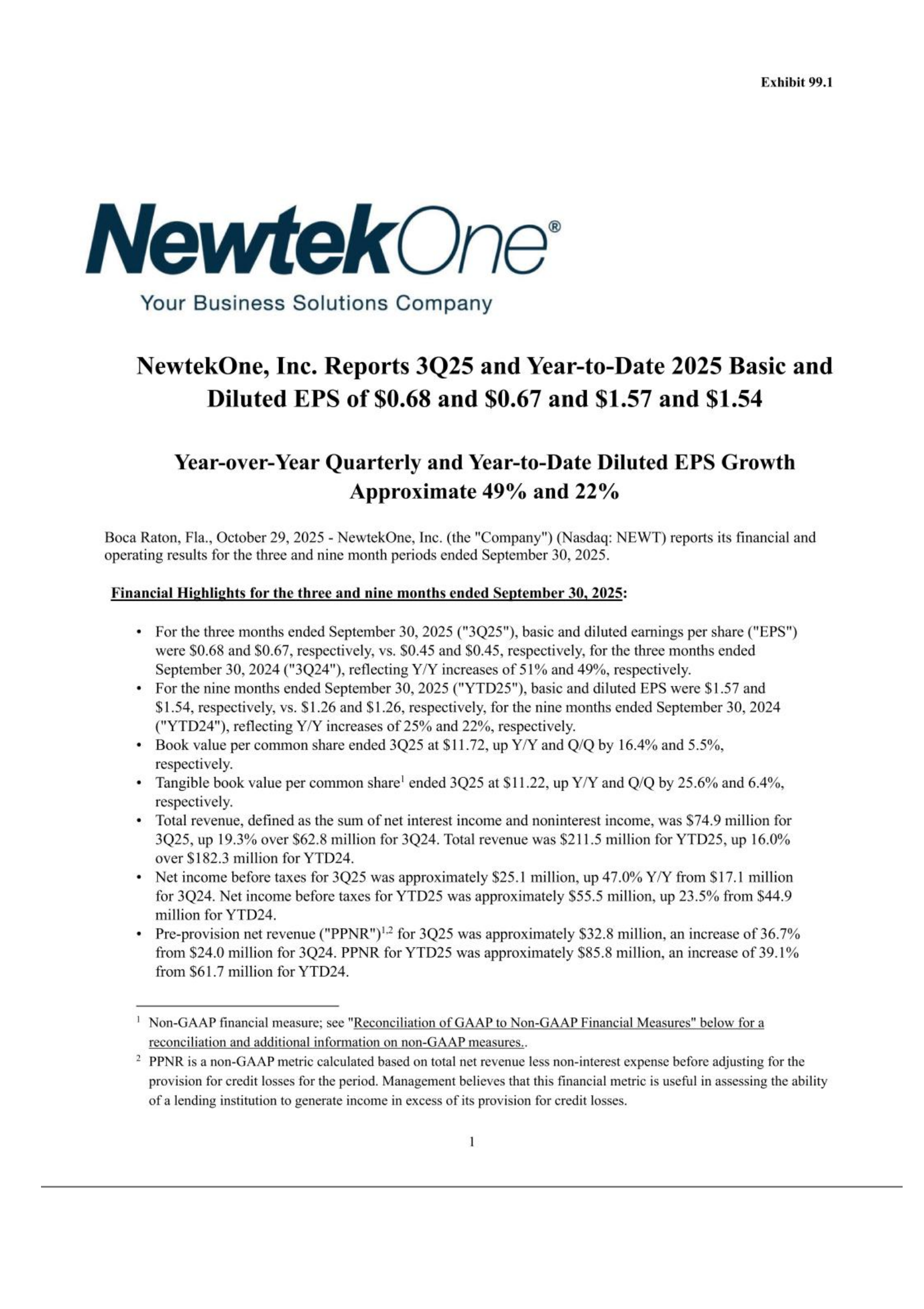 NewtekOne's Q3 2025 Earnings Release