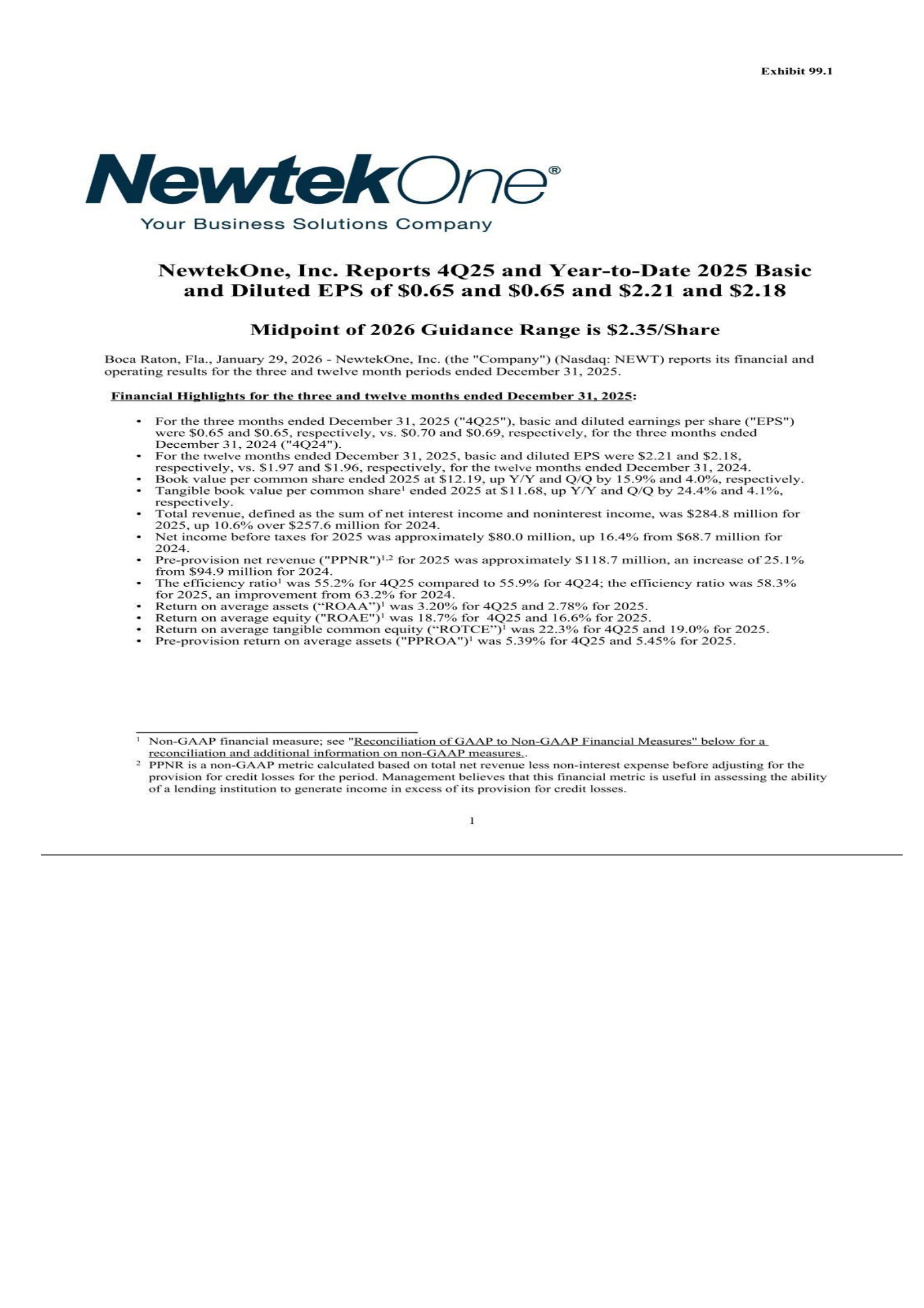 NewtekOne's Q4 2025 Press Release