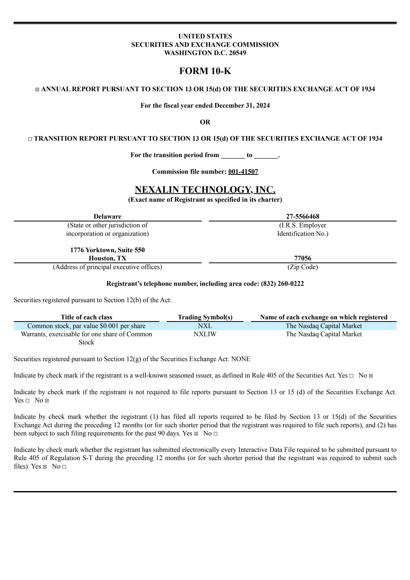Nexalin Technology's Q4 2024 Annual report