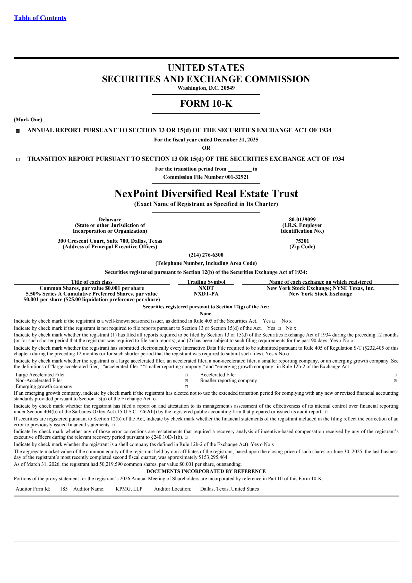 NexPoint Diversified Real Estate Trust's Q4 2025 Annual report