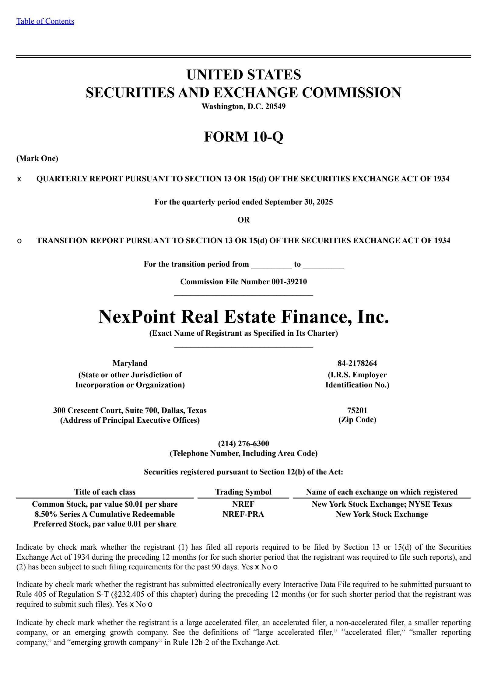 NexPoint Real Estate Finance's Q3 2025 Quarterly Report