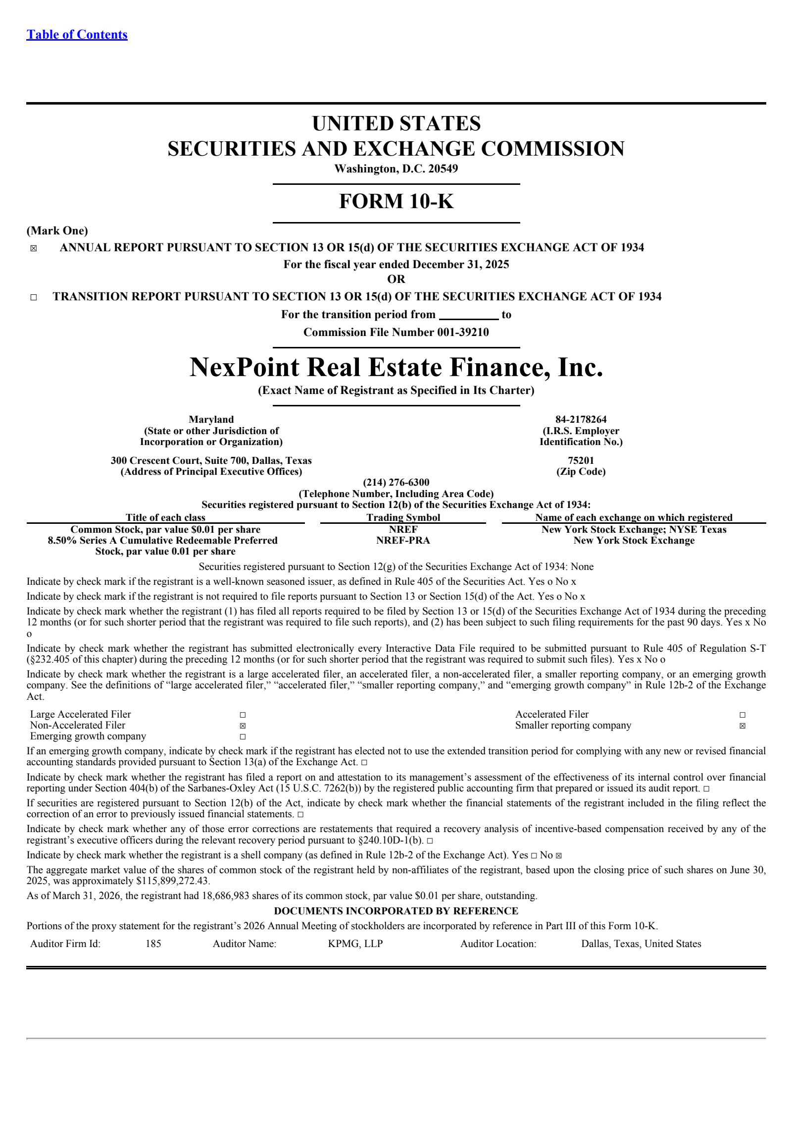 NexPoint Real Estate Finance's Q4 2025 Annual report