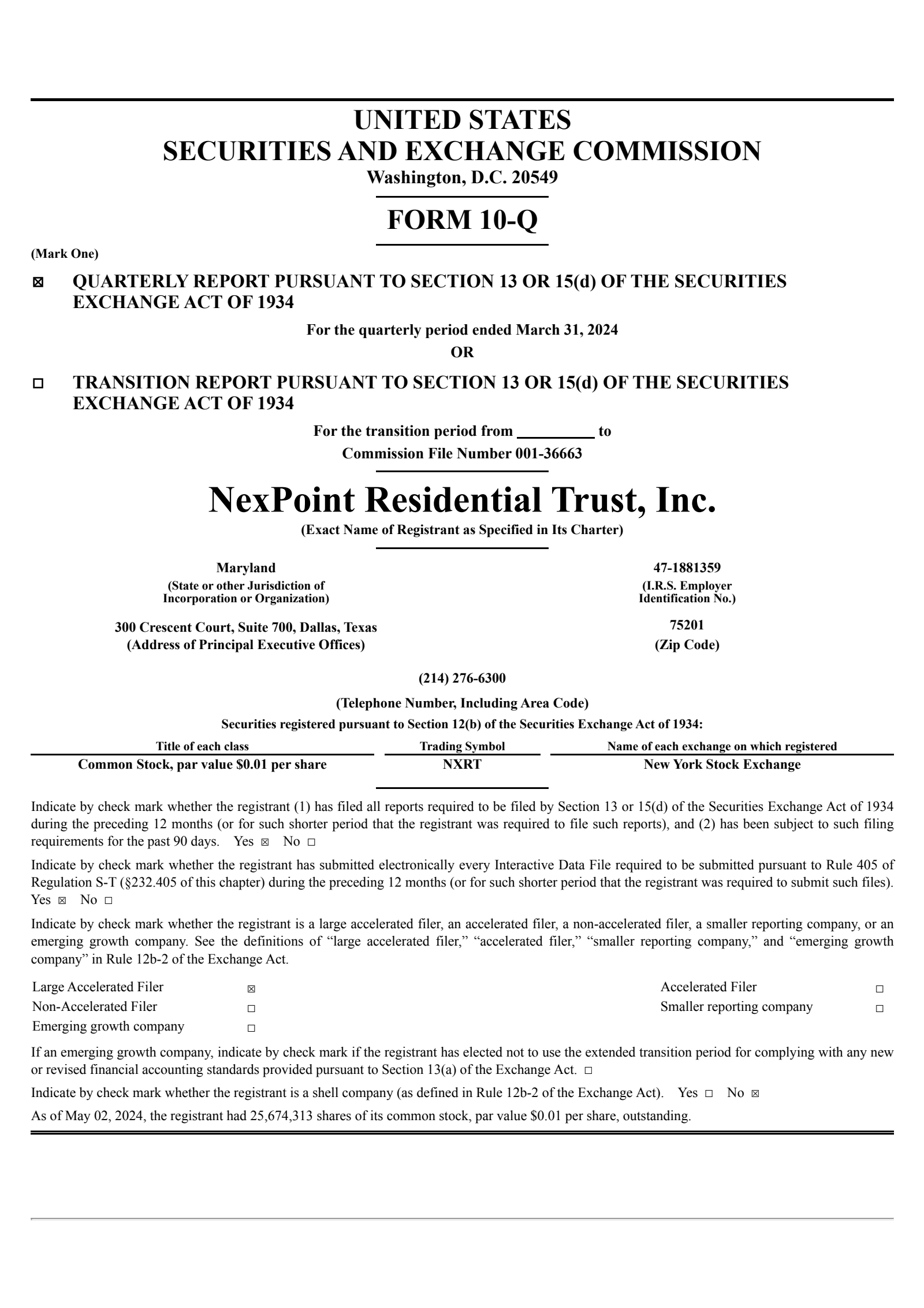 NexPoint Residential Trust's Q1 2024 Quarterly report