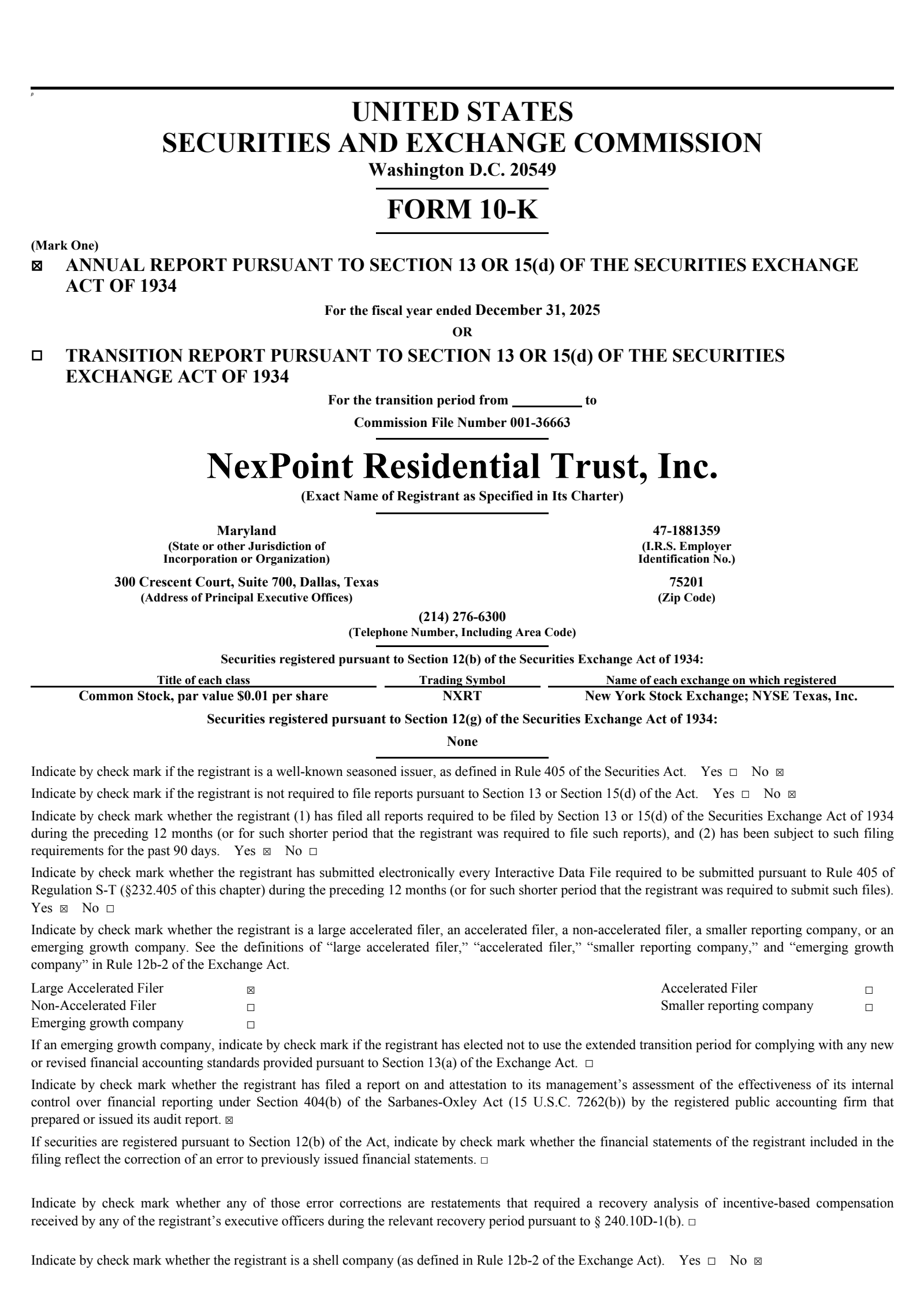 NexPoint Residential Trust's Q4 2025 Annual report