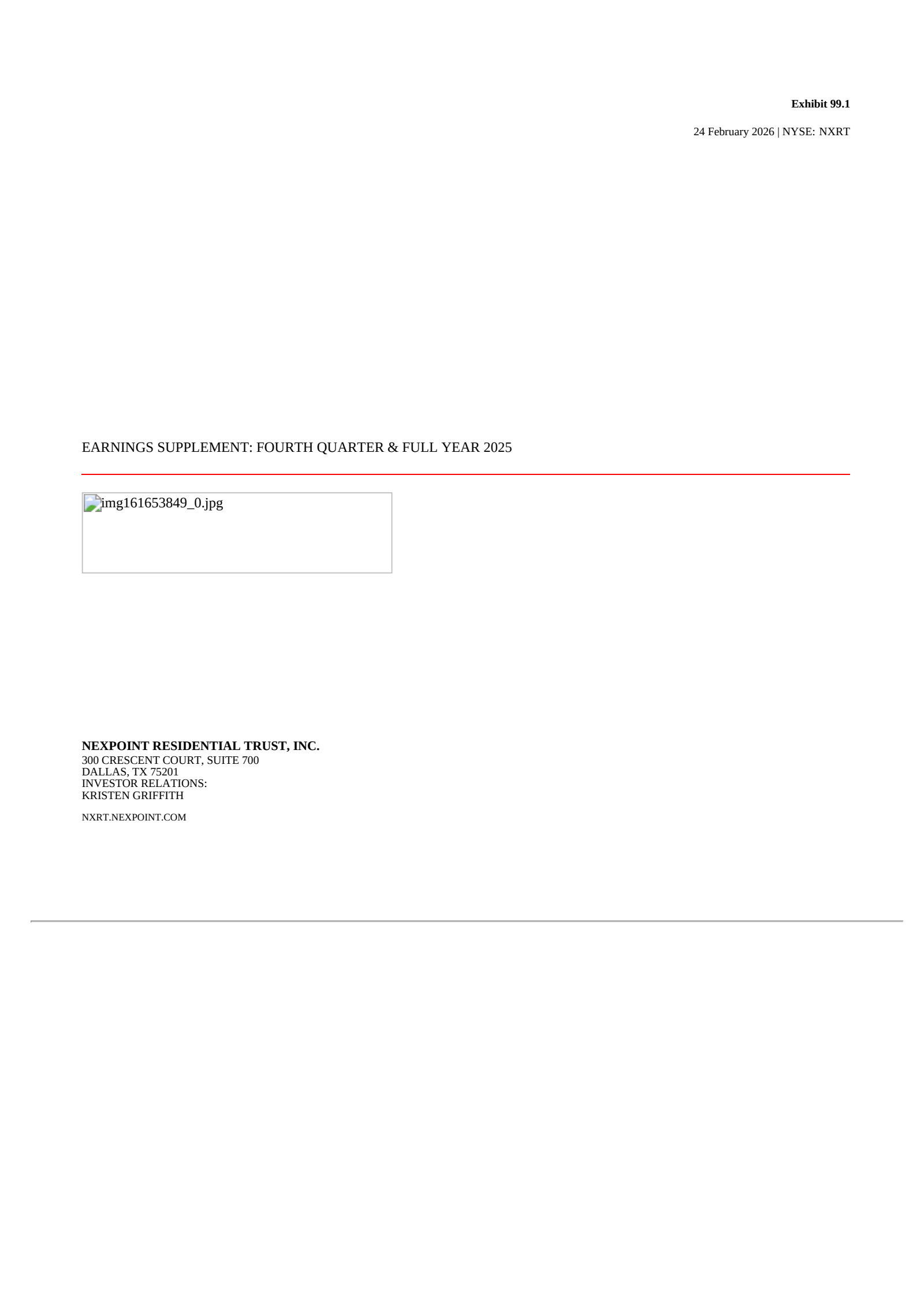 NexPoint Residential Trust's Q4 2025 Press Release
