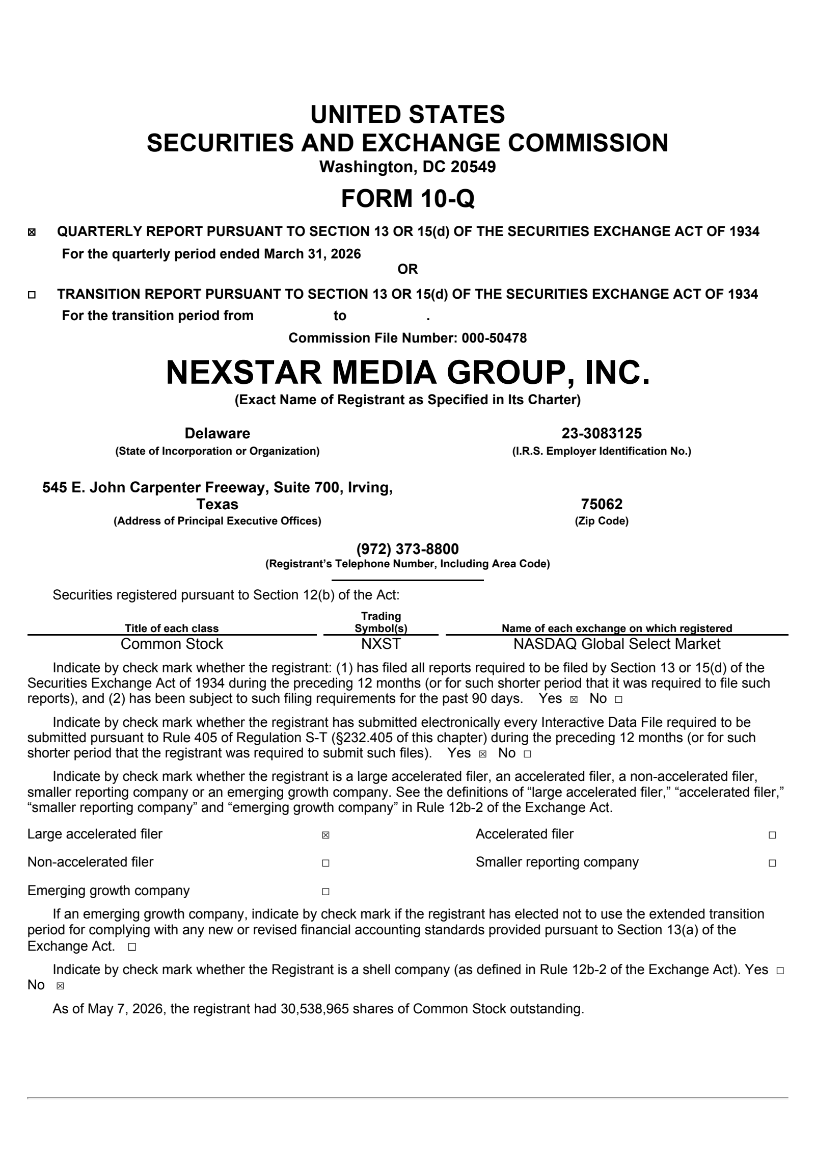 Nexstar Media Group's Q1 2026 Quarterly report